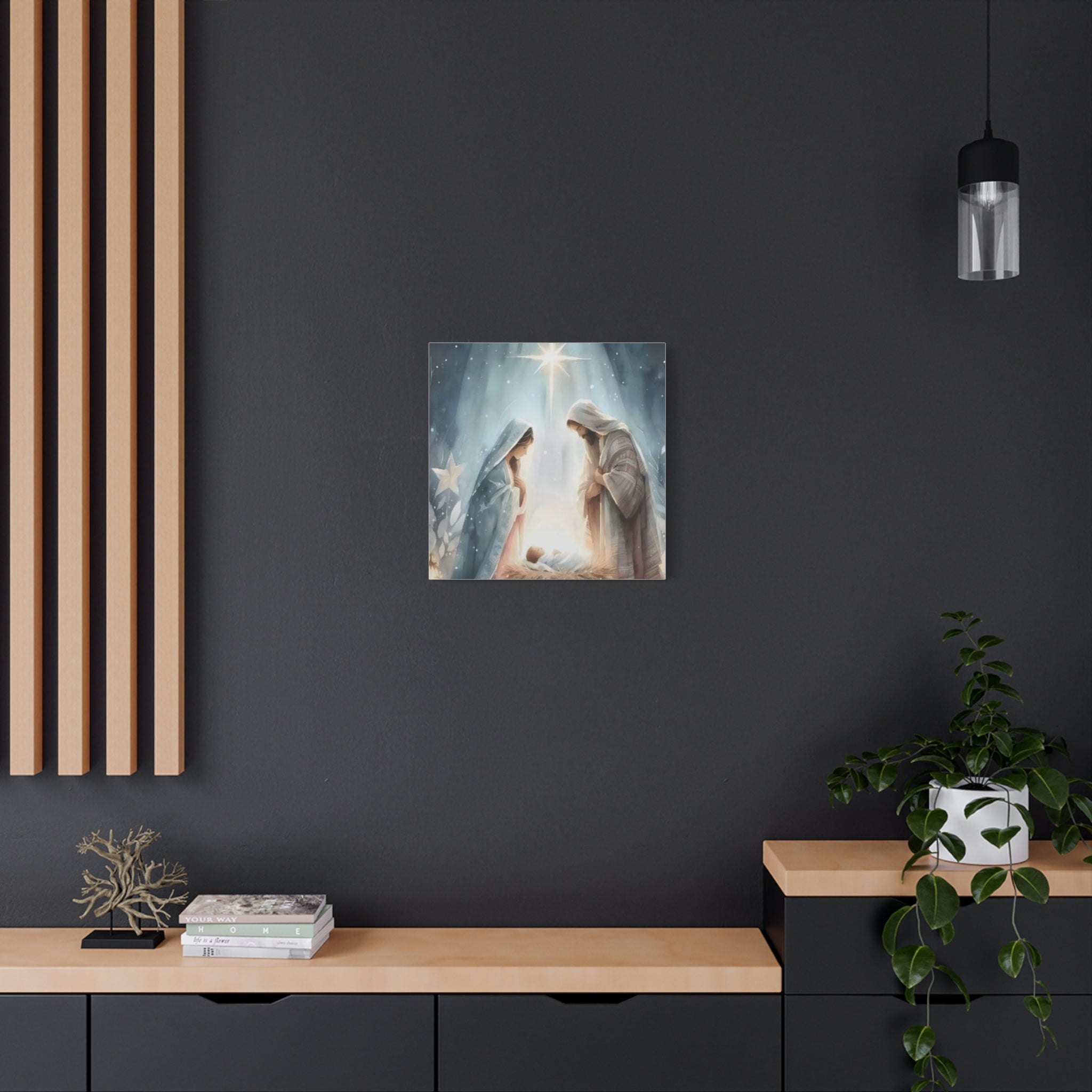 Holy Family Nativity Canvas Wall Art – Mary and Joseph Christian Christmas Artwork, Faith-Inspired Home Décor