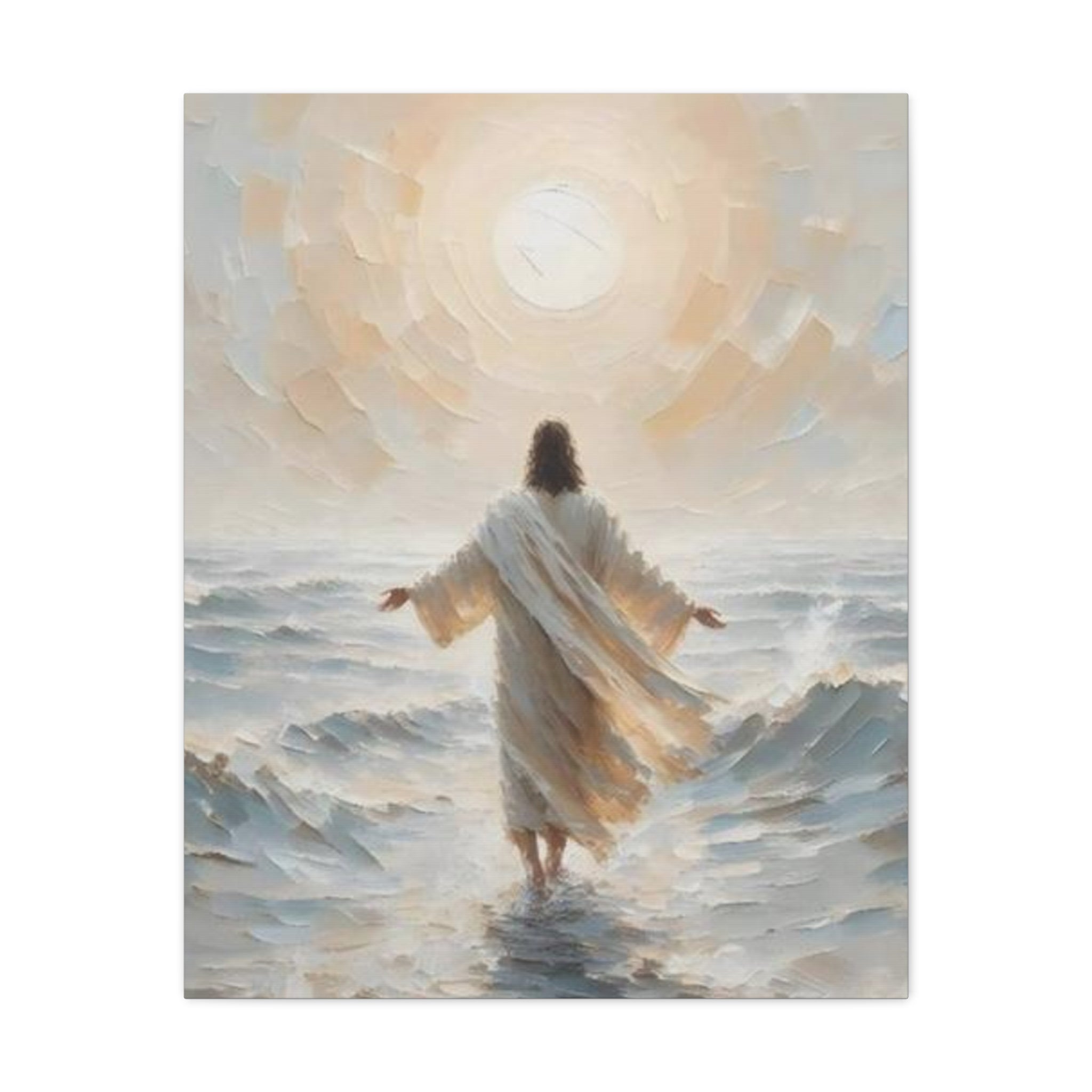 Jesus Walking on Water Canvas Wall Art – Christian Faith Ocean Artwork | Inspirational Christian Home Décor