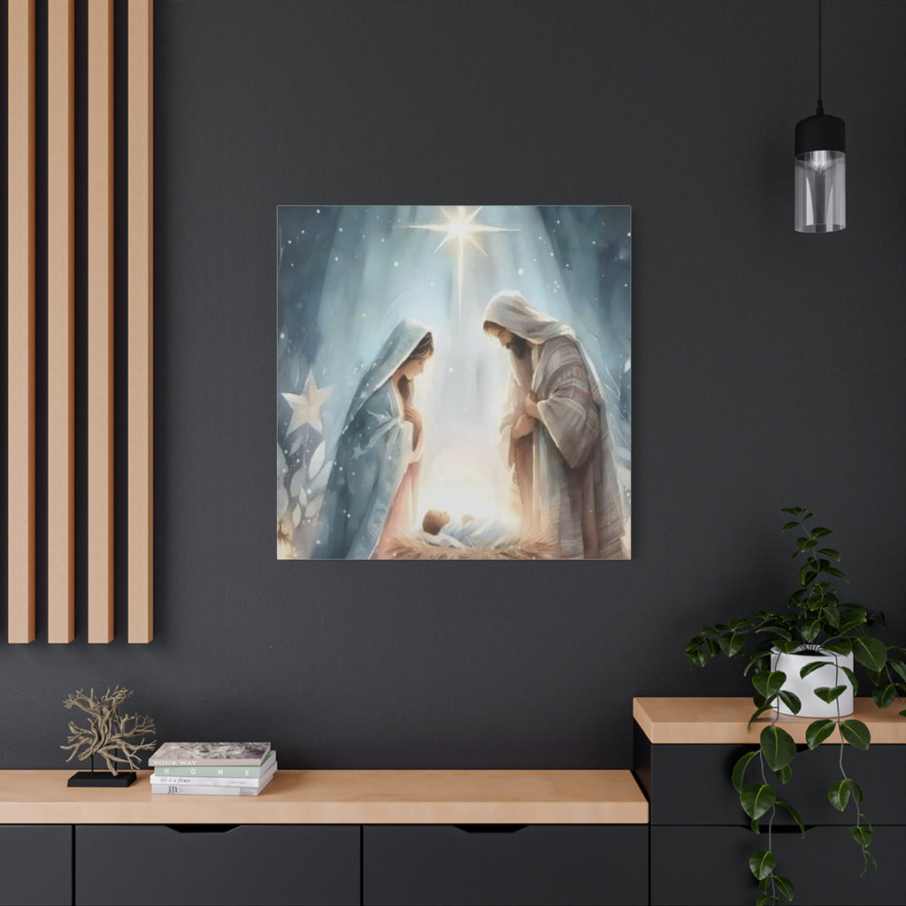 Holy Family Nativity Canvas Wall Art – Mary and Joseph Christian Christmas Artwork, Faith-Inspired Home Décor