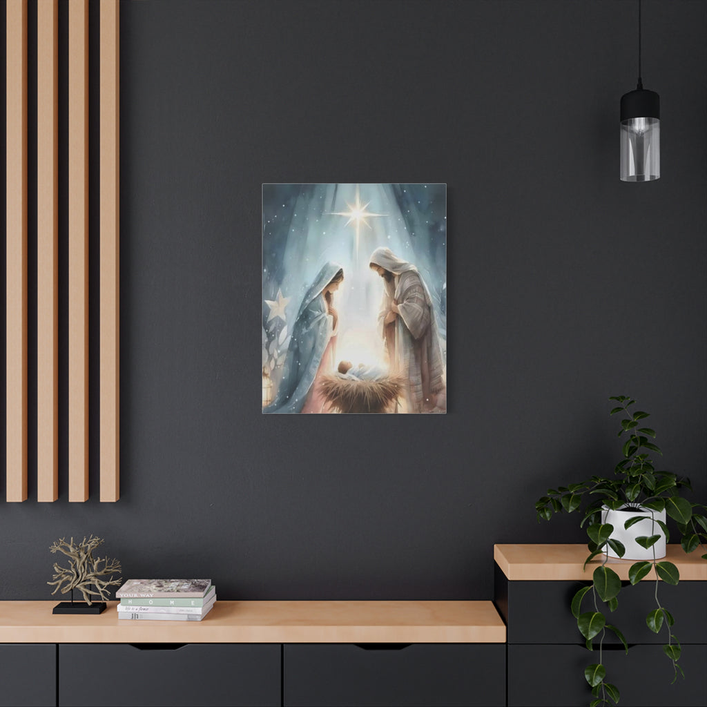 Holy Family Nativity Canvas Wall Art – Mary and Joseph Christian Christmas Artwork, Faith-Inspired Home Décor