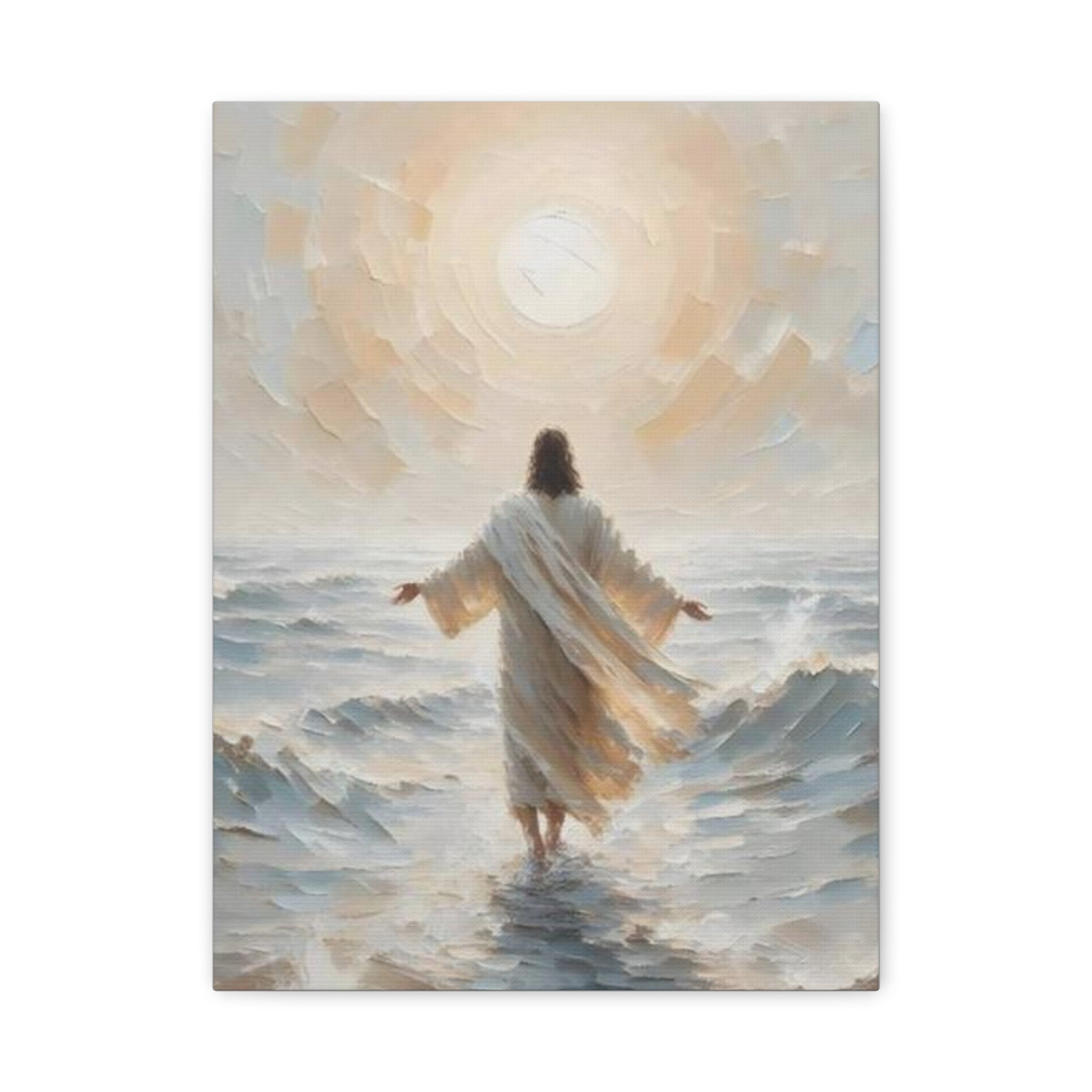 Jesus Walking on Water Canvas Wall Art – Christian Faith Ocean Artwork | Inspirational Christian Home Décor