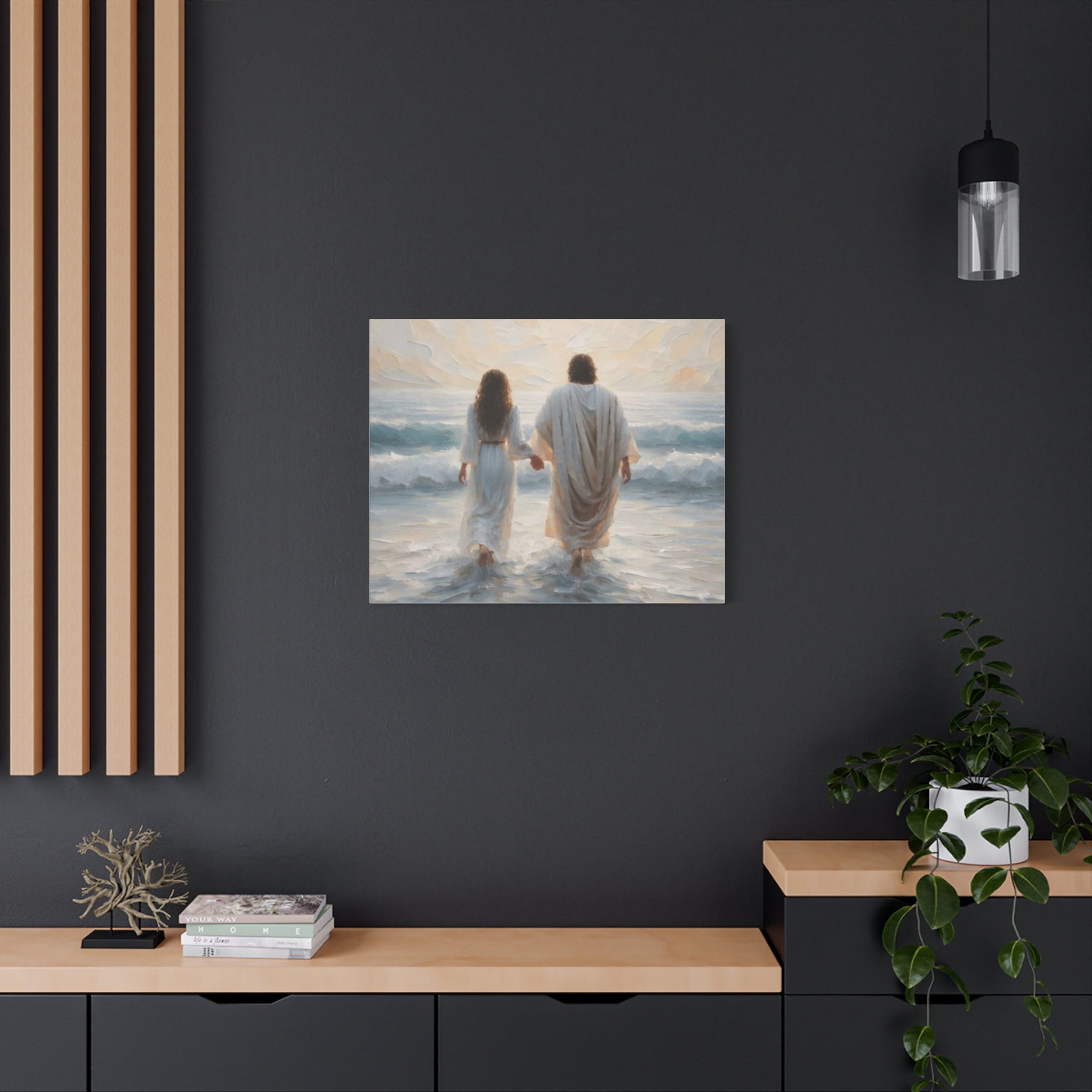 Jesus Walking on Water Canvas Wall Art – Christian Coastal Faith Artwork | Inspirational Christian Home Décor
