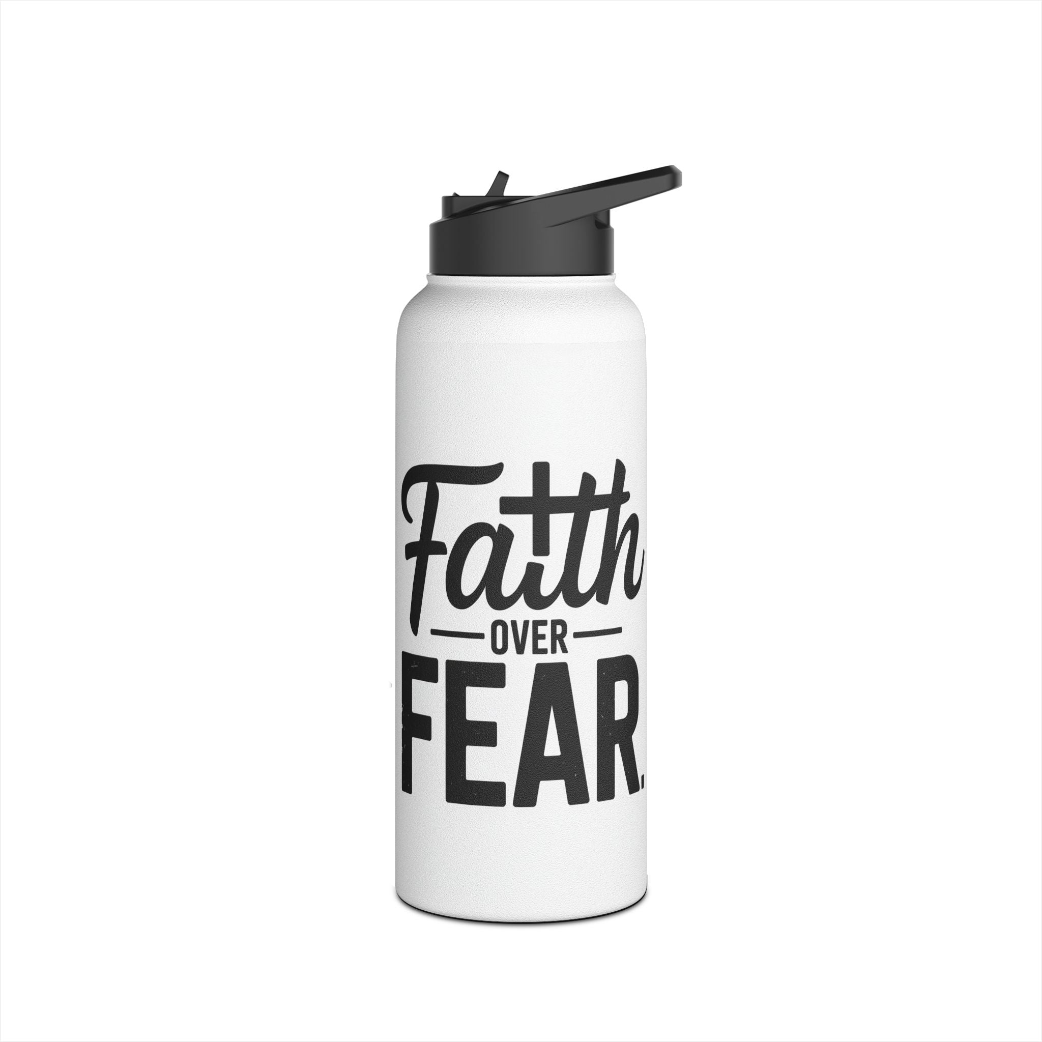 Faith Over Fear White Water Bottle | Christian Inspirational Drinkware | Faith-Based Gift