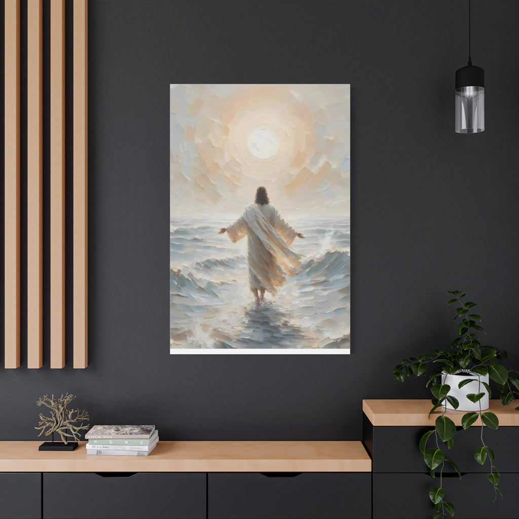 Jesus Walking on Water Canvas Wall Art – Christian Faith Ocean Artwork | Inspirational Christian Home Décor