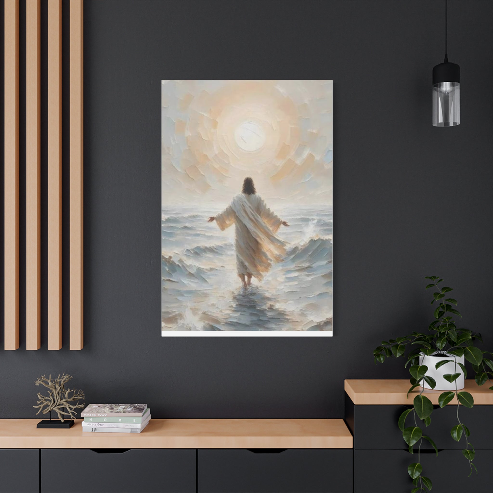 Jesus Walking on Water Canvas Wall Art – Christian Faith Ocean Artwork | Inspirational Christian Home Décor