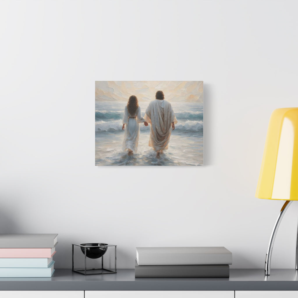 Jesus Walking on Water Canvas Wall Art – Christian Coastal Faith Artwork | Inspirational Christian Home Décor