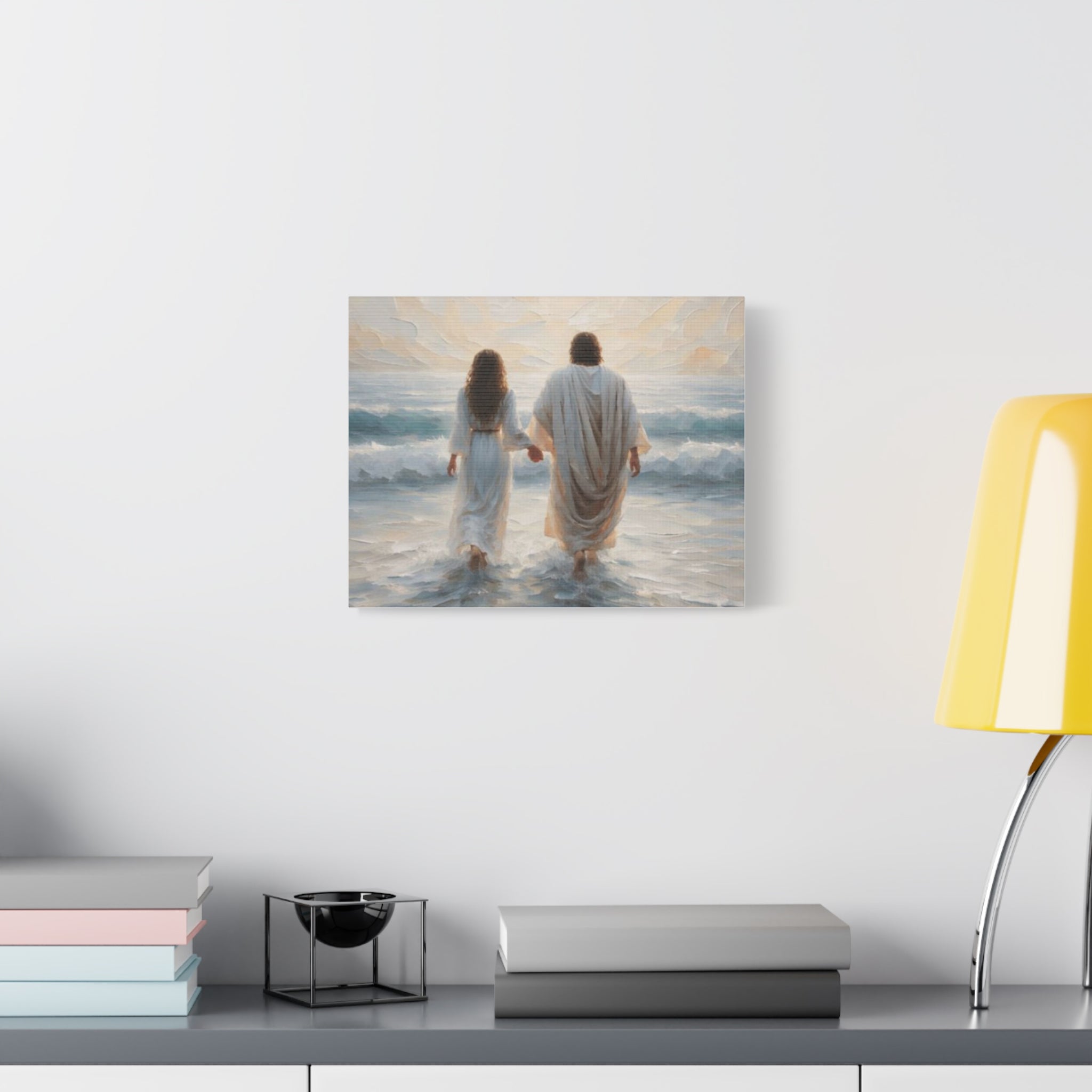 Jesus Walking on Water Canvas Wall Art – Christian Coastal Faith Artwork | Inspirational Christian Home Décor