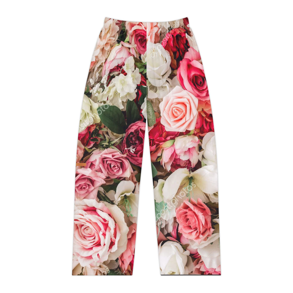 Christian Pink Rose Floral Sweat pants with Copper Cross – Faith-Inspired Cozy Women’s Loungewear