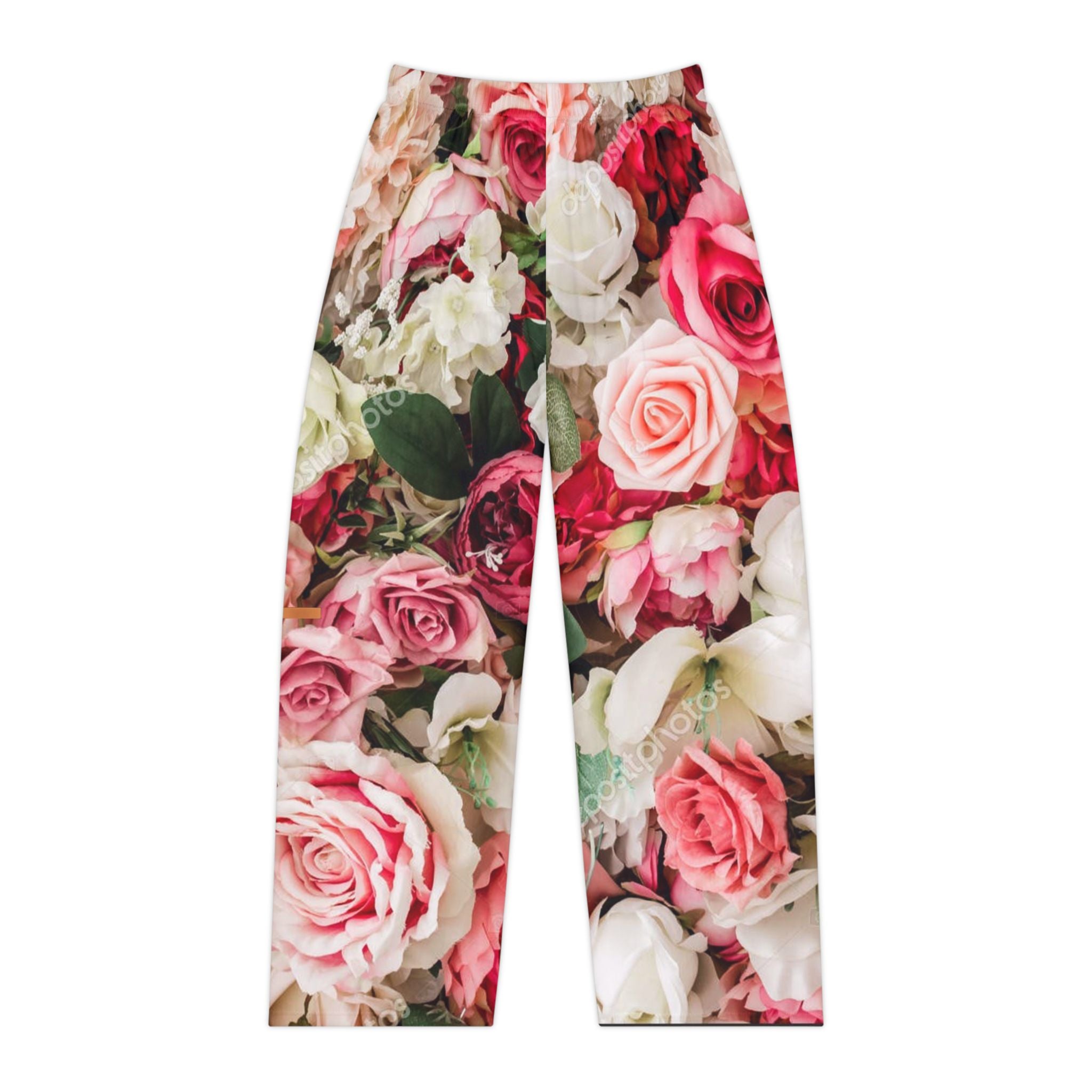 Christian Pink Rose Floral Sweat pants with Copper Cross – Faith-Inspired Cozy Women’s Loungewear