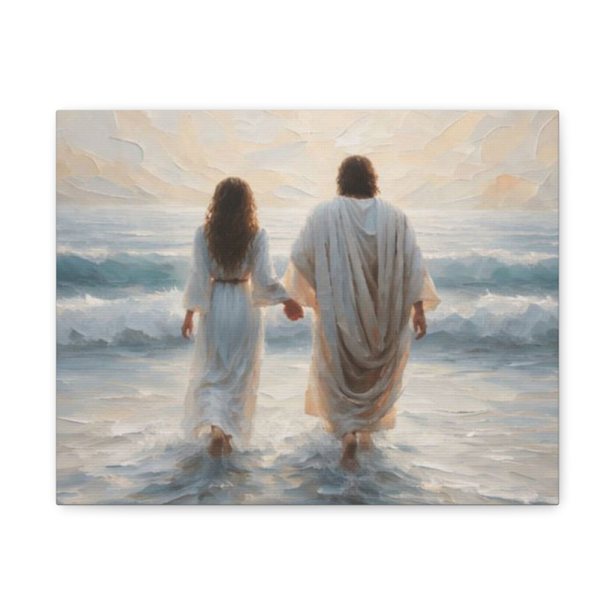 Jesus Walking on Water Canvas Wall Art – Christian Coastal Faith Artwork | Inspirational Christian Home Décor