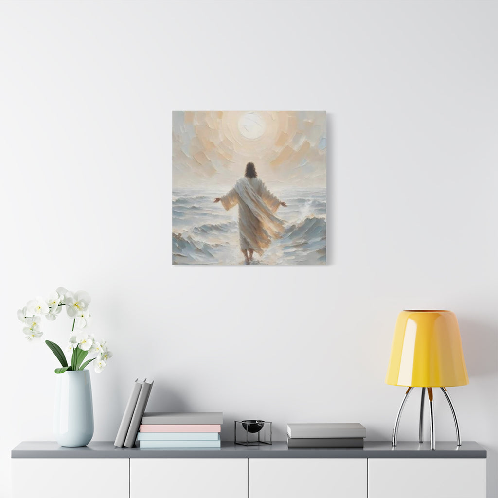 Jesus Walking on Water Canvas Wall Art – Christian Faith Ocean Artwork | Inspirational Christian Home Décor