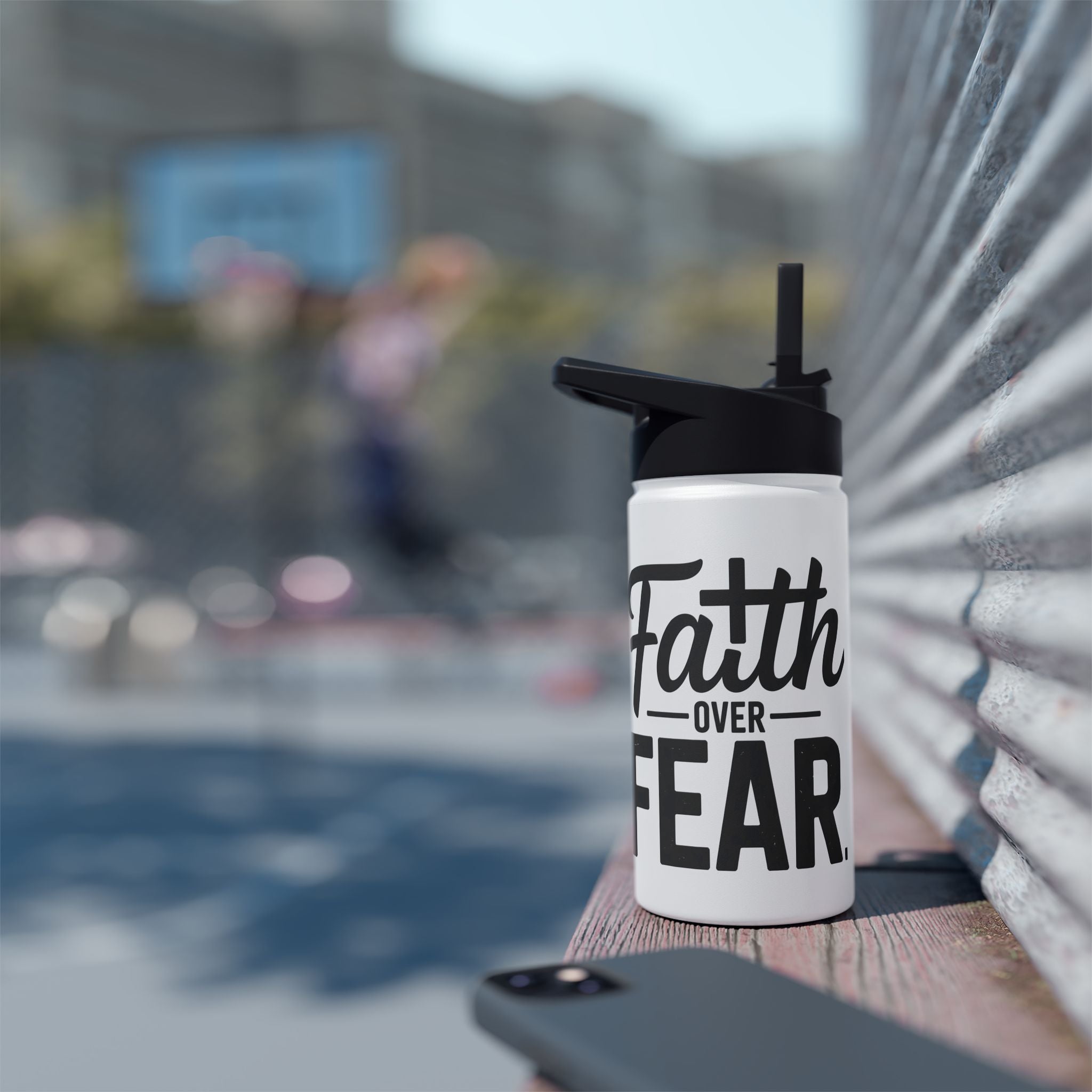Faith Over Fear White Water Bottle | Christian Inspirational Drinkware | Faith-Based Gift