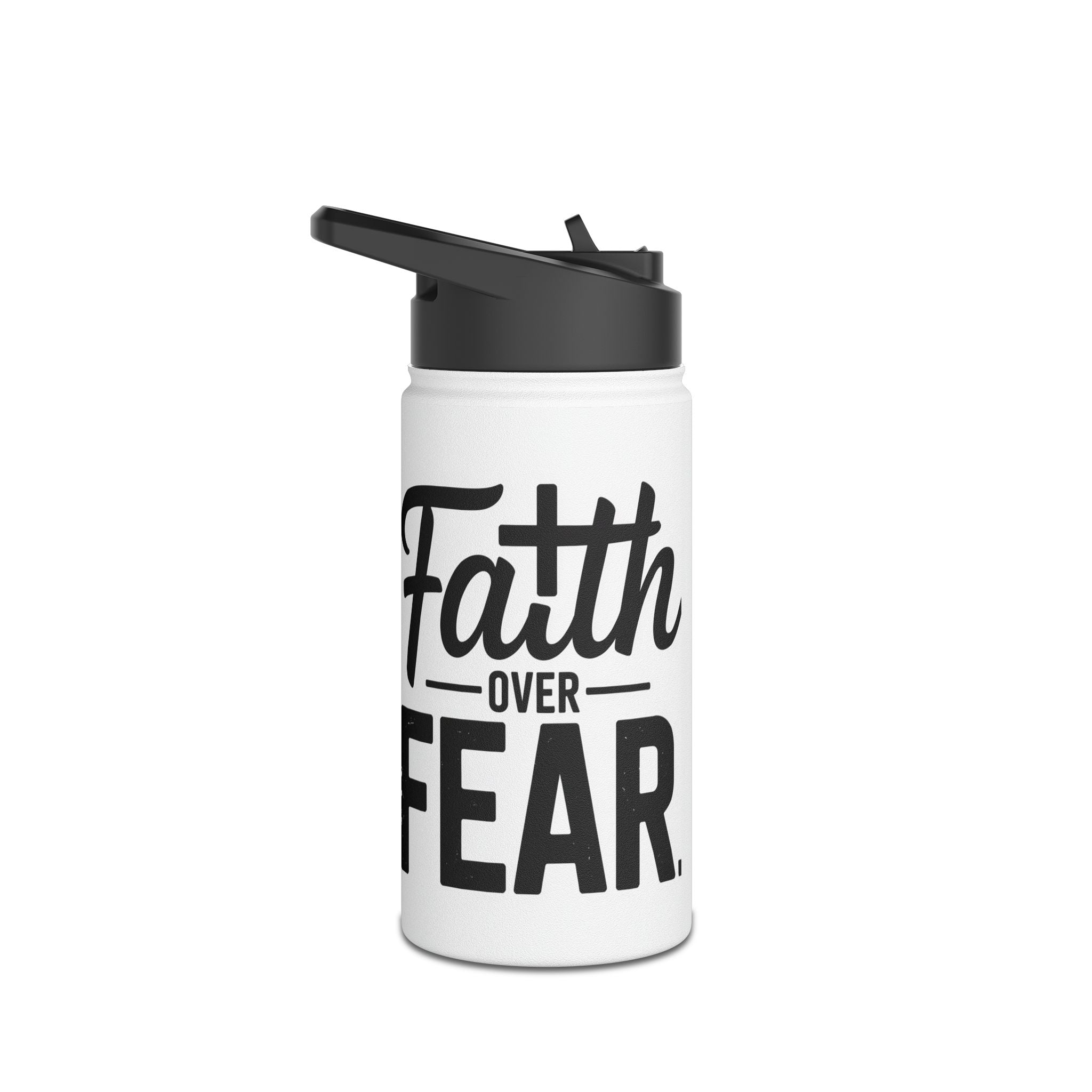 Faith Over Fear White Water Bottle | Christian Inspirational Drinkware | Faith-Based Gift