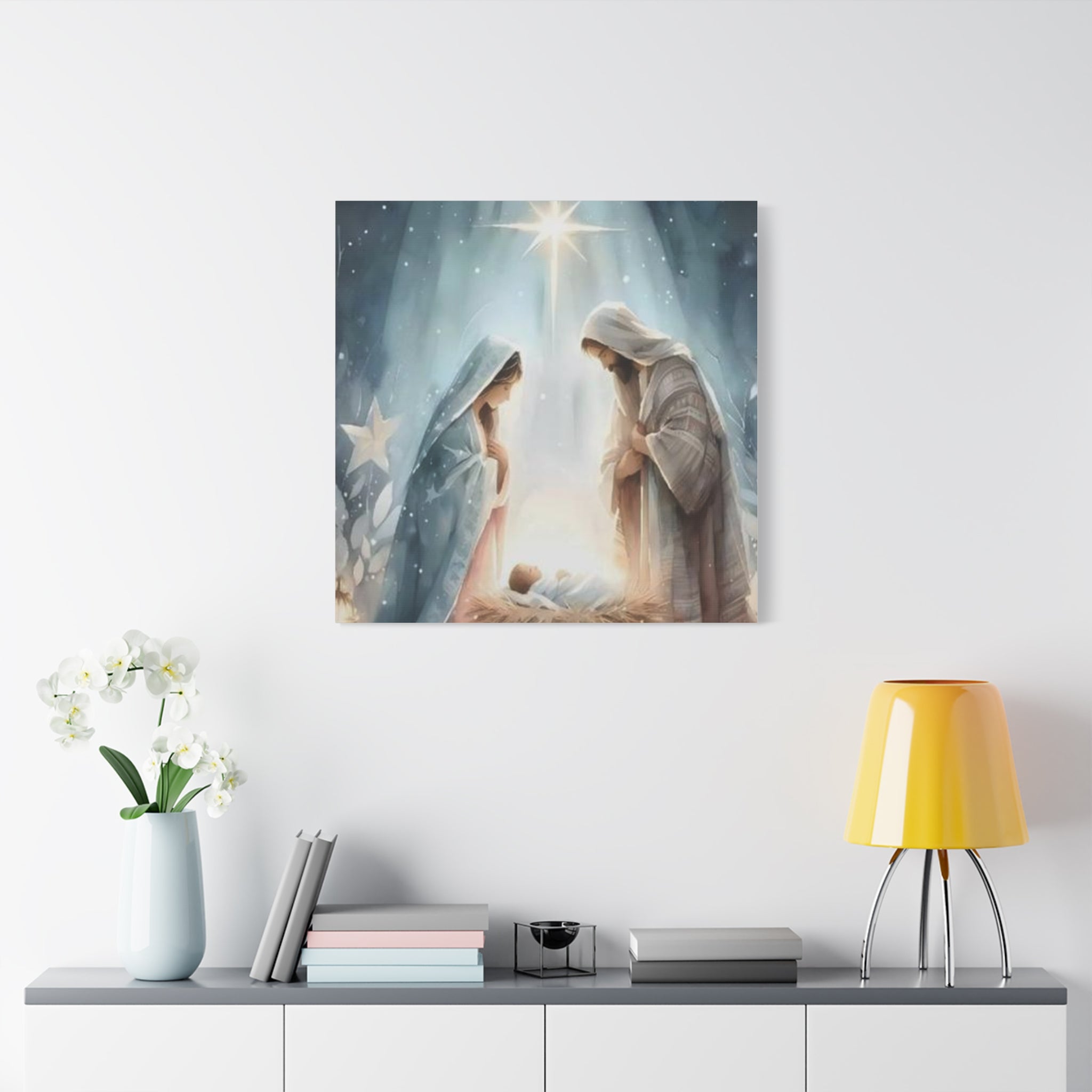 Holy Family Nativity Canvas Wall Art – Mary and Joseph Christian Christmas Artwork, Faith-Inspired Home Décor