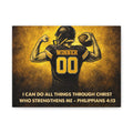 Christian Football Wall Art Canvas – Black & Gold Faith Decor | Philippians 4:13 Scripture | Midwest Football Home Art