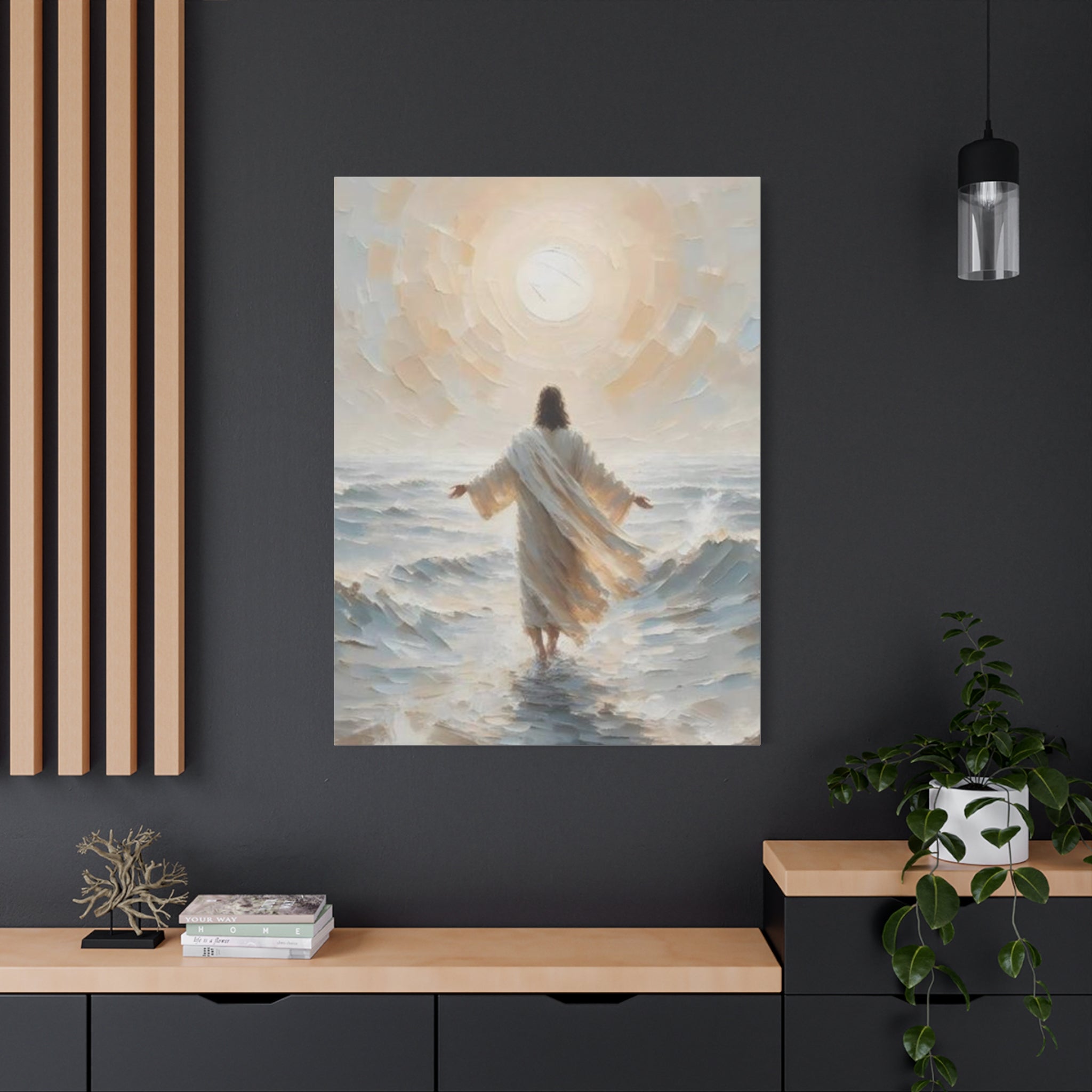 Jesus Walking on Water Canvas Wall Art – Christian Faith Ocean Artwork | Inspirational Christian Home Décor