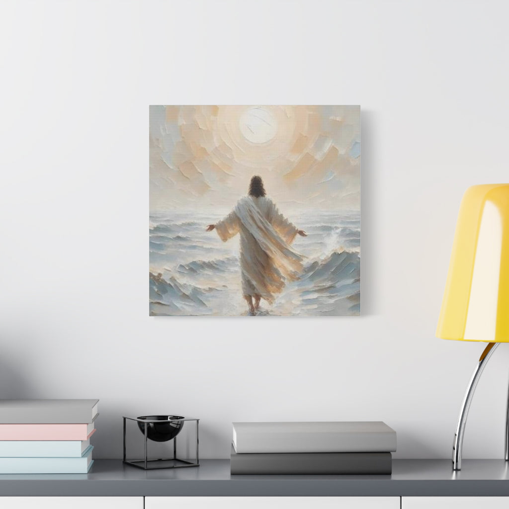 Jesus Walking on Water Canvas Wall Art – Christian Faith Ocean Artwork | Inspirational Christian Home Décor