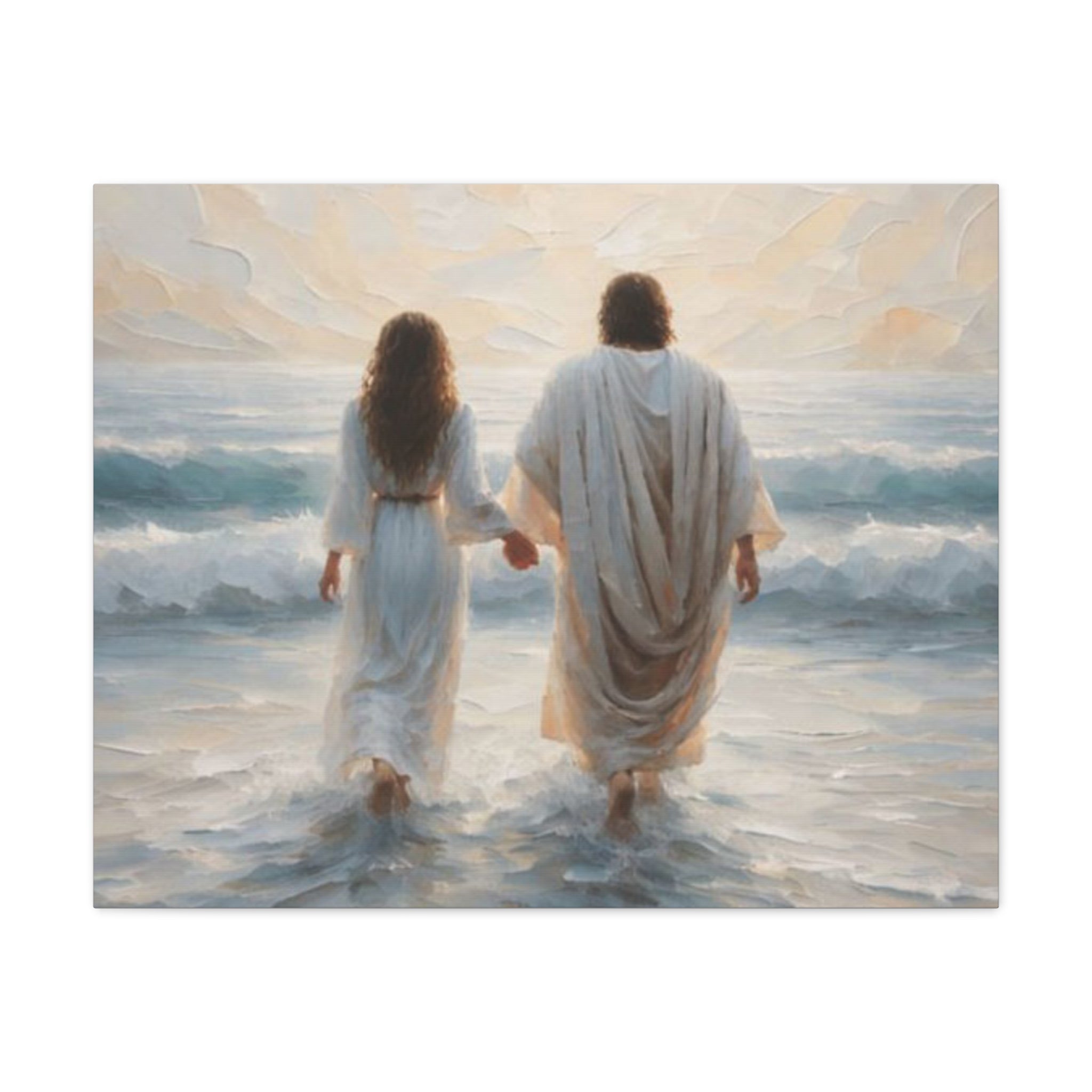 Jesus Walking on Water Canvas Wall Art – Christian Coastal Faith Artwork | Inspirational Christian Home Décor