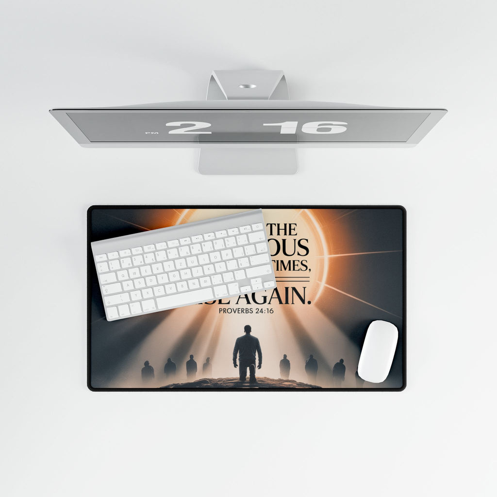 “Though the Righteous Fall” Christian Desk Mat – Proverbs 24:16 Inspirational Computer Desk Pad | Faith & Home Co.