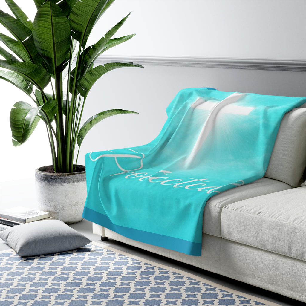 Protected Turquoise Sherpa Blanket | Christian Inspirational Throw | Cozy Faith-Based Home Decor