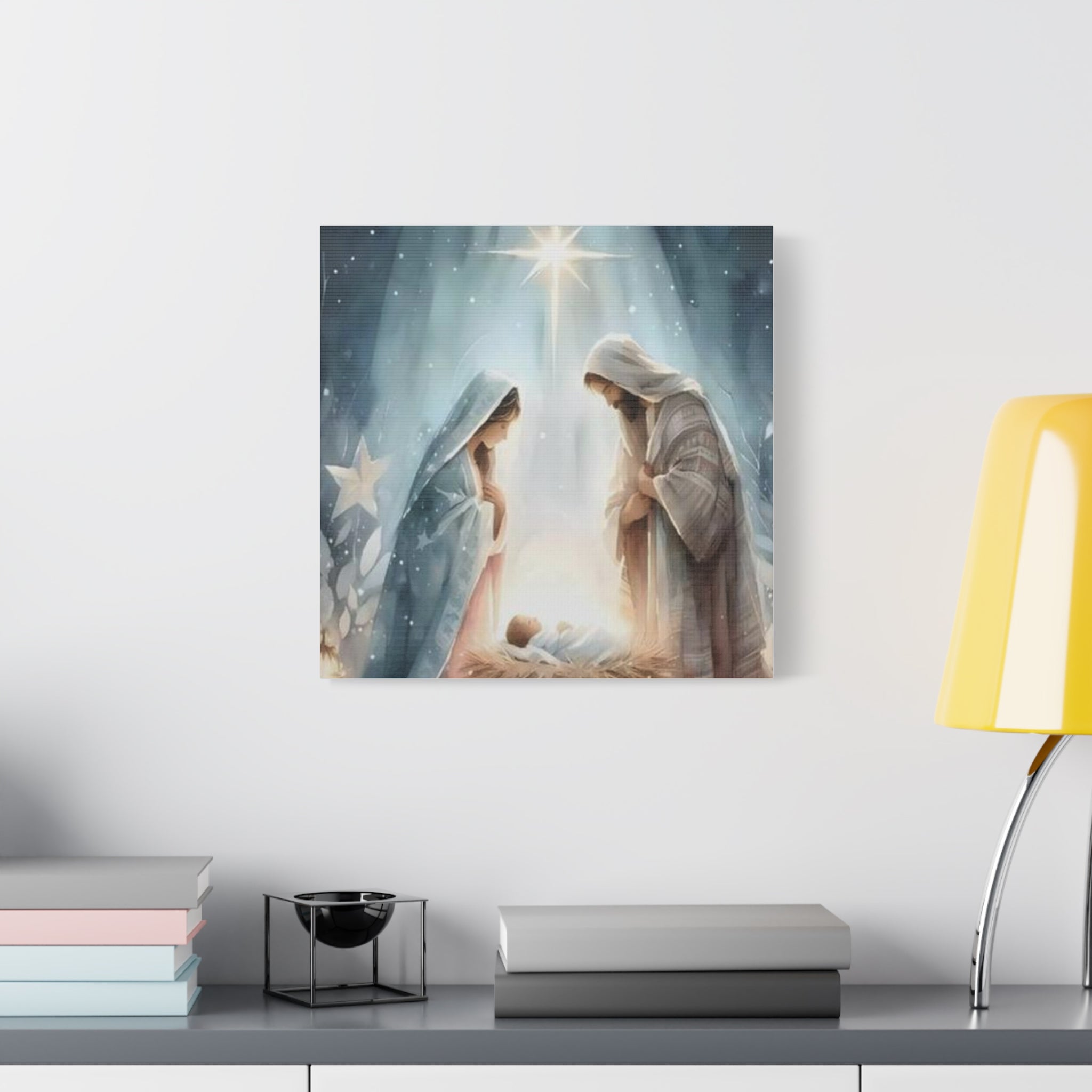 Holy Family Nativity Canvas Wall Art – Mary and Joseph Christian Christmas Artwork, Faith-Inspired Home Décor