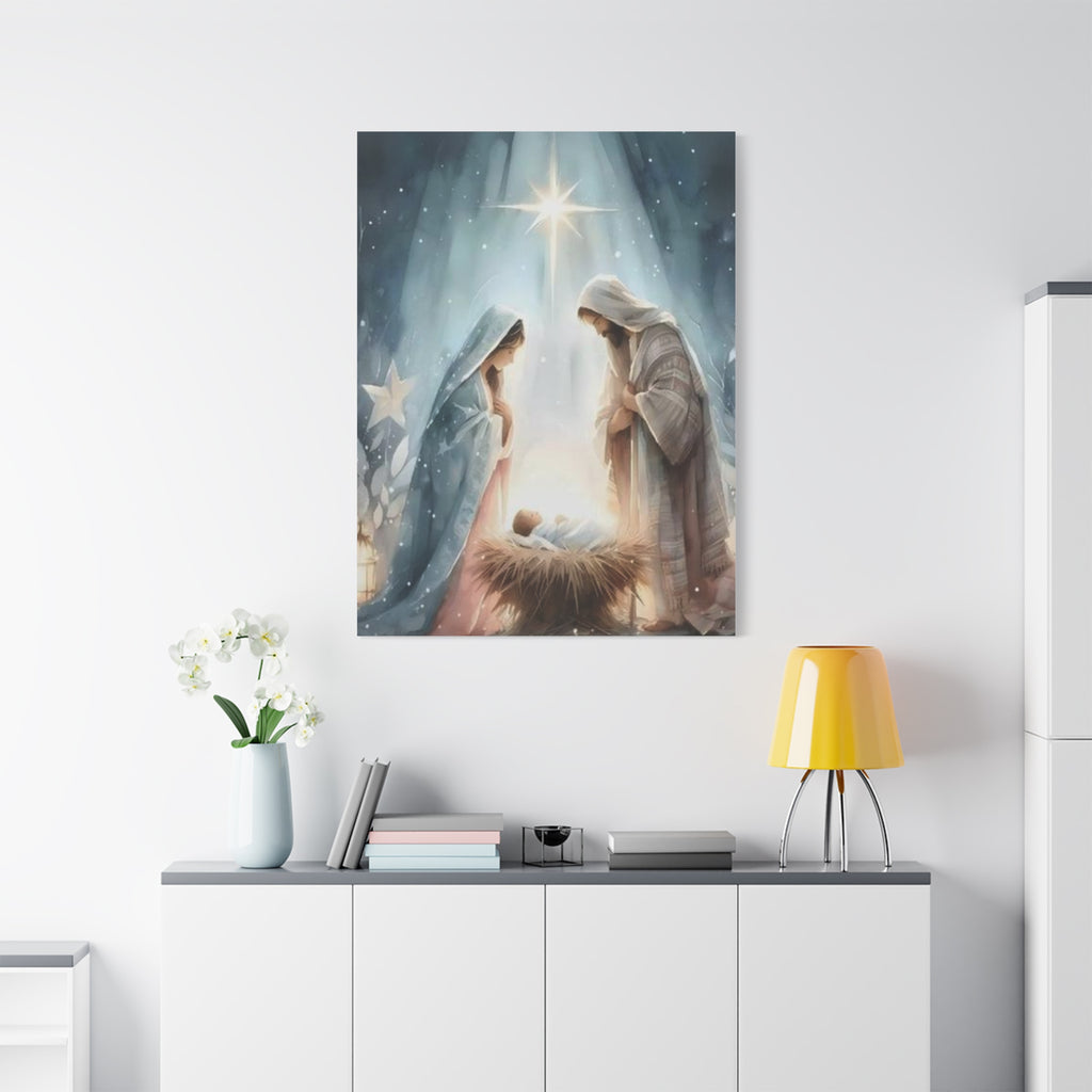 Holy Family Nativity Canvas Wall Art – Mary and Joseph Christian Christmas Artwork, Faith-Inspired Home Décor