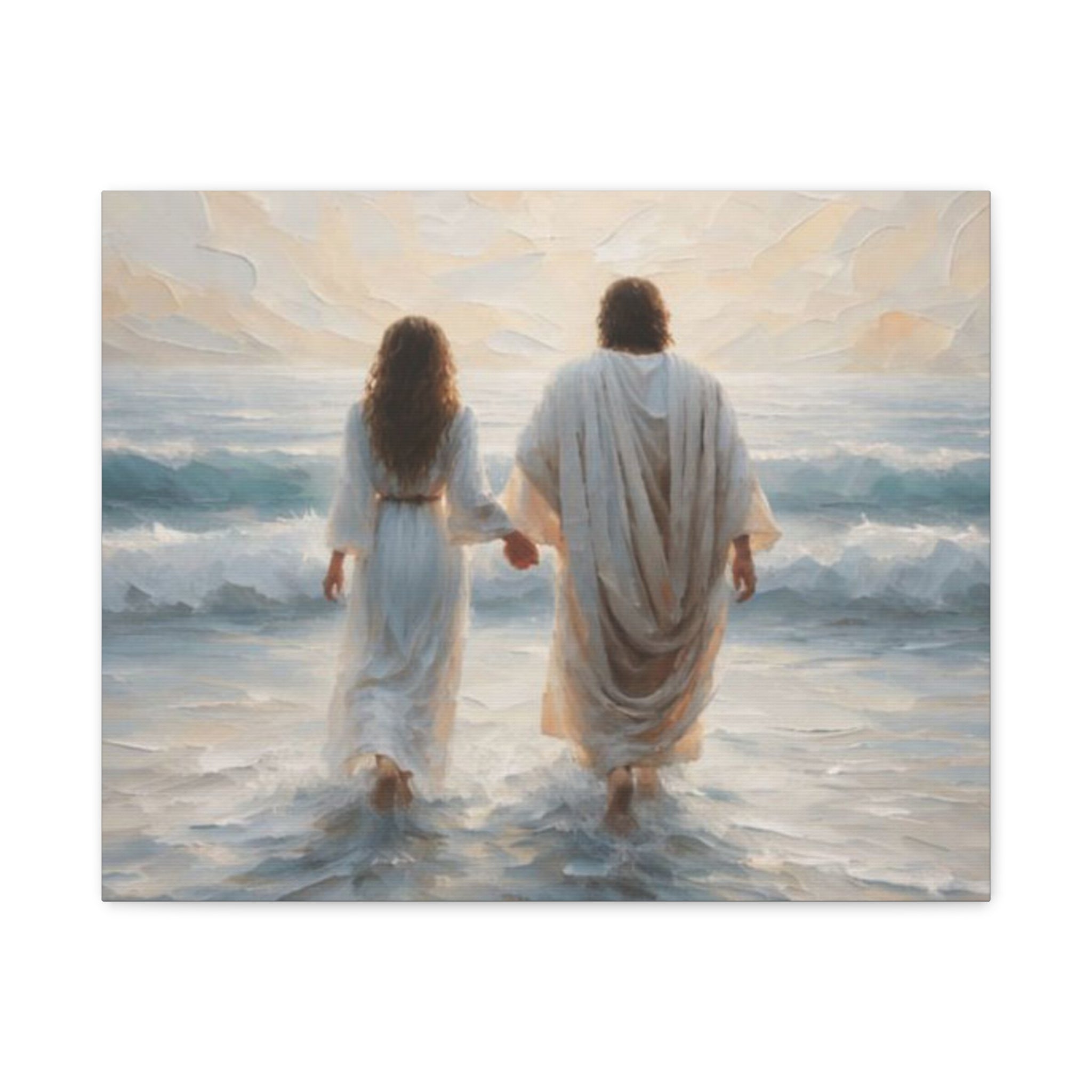 Jesus Walking on Water Canvas Wall Art – Christian Coastal Faith Artwork | Inspirational Christian Home Décor