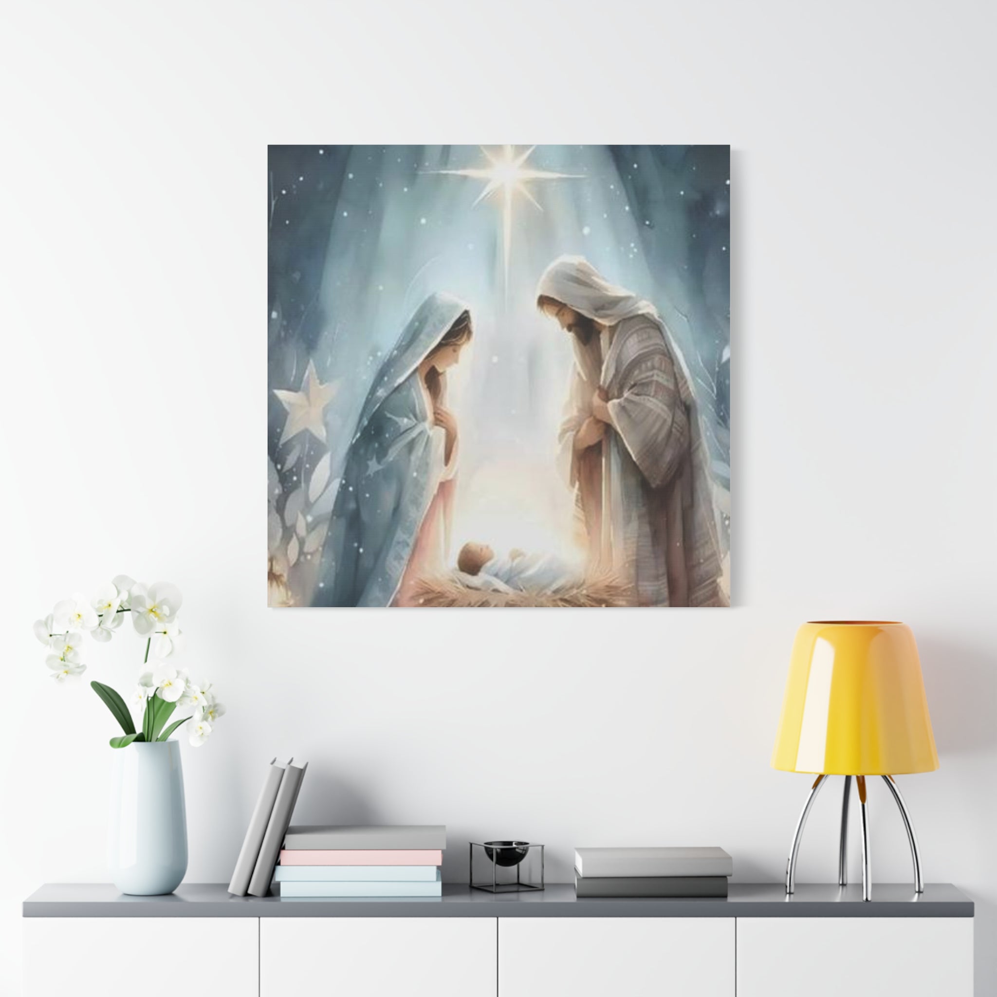 Holy Family Nativity Canvas Wall Art – Mary and Joseph Christian Christmas Artwork, Faith-Inspired Home Décor