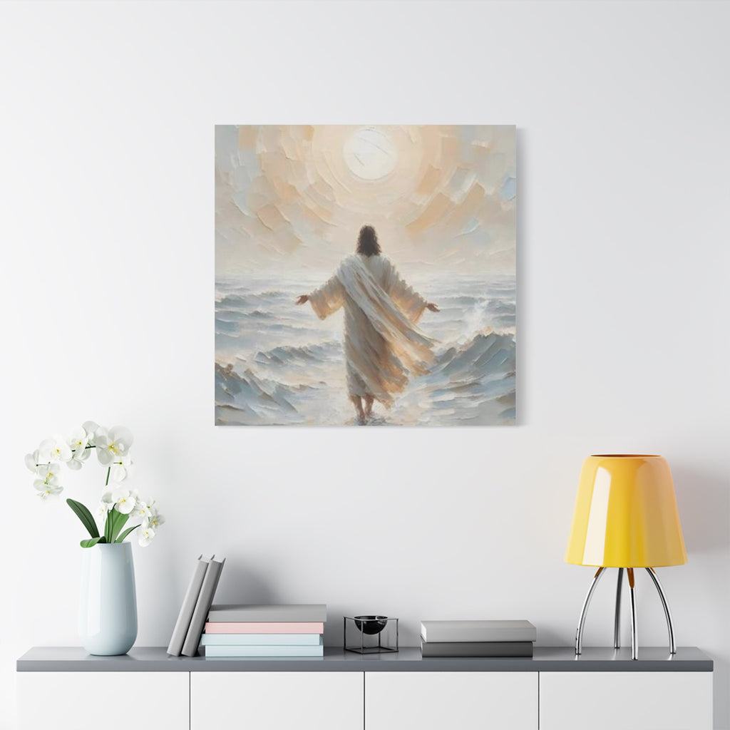 Jesus Walking on Water Canvas Wall Art – Christian Faith Ocean Artwork | Inspirational Christian Home Décor