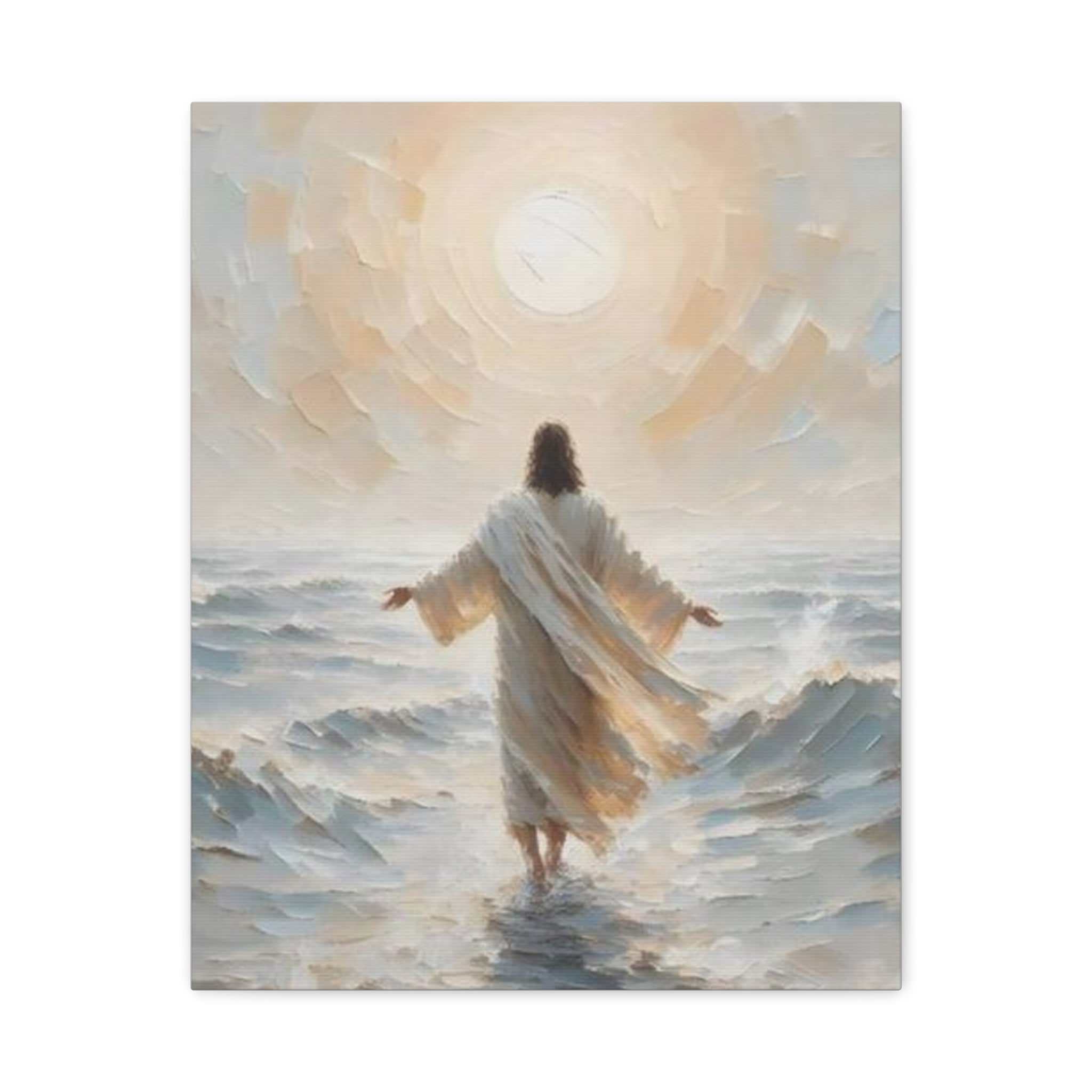 Jesus Walking on Water Canvas Wall Art – Christian Faith Ocean Artwork | Inspirational Christian Home Décor
