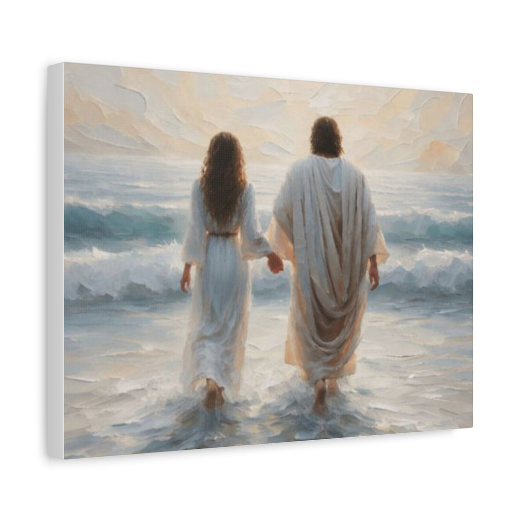 Jesus Walking on Water Canvas Wall Art – Christian Coastal Faith Artwork | Inspirational Christian Home Décor