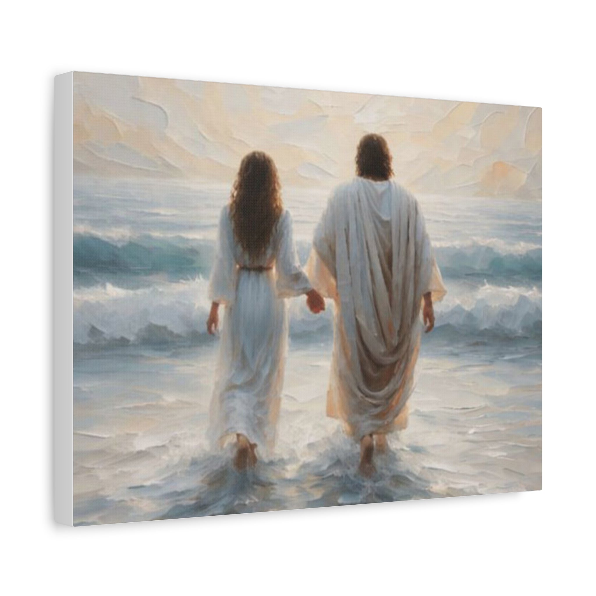 Jesus Walking on Water Canvas Wall Art – Christian Coastal Faith Artwork | Inspirational Christian Home Décor