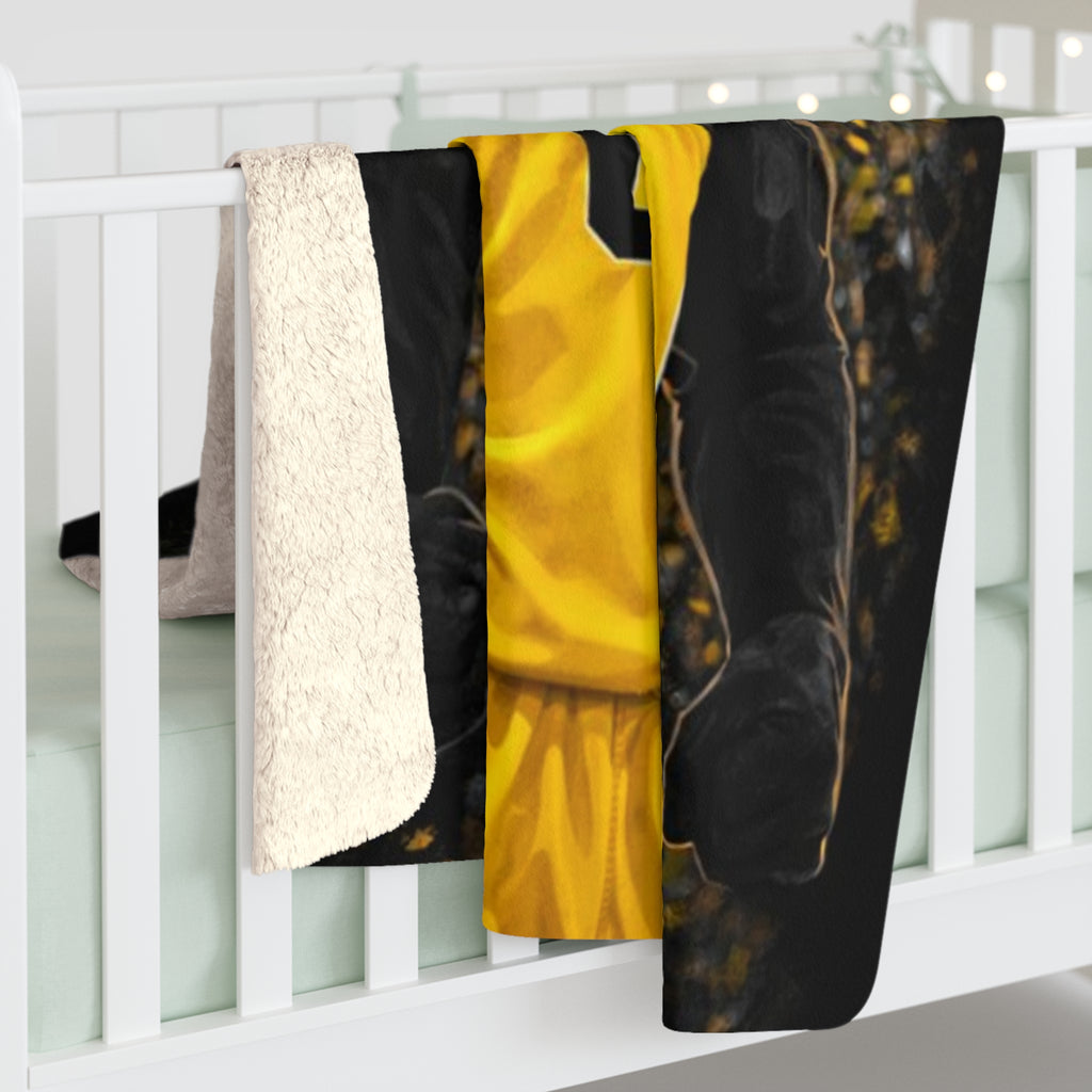 Black & Gold Basketball Sherpa Blanket – Faith-Inspired Sports Throw with Matthew 19:26 Scripture