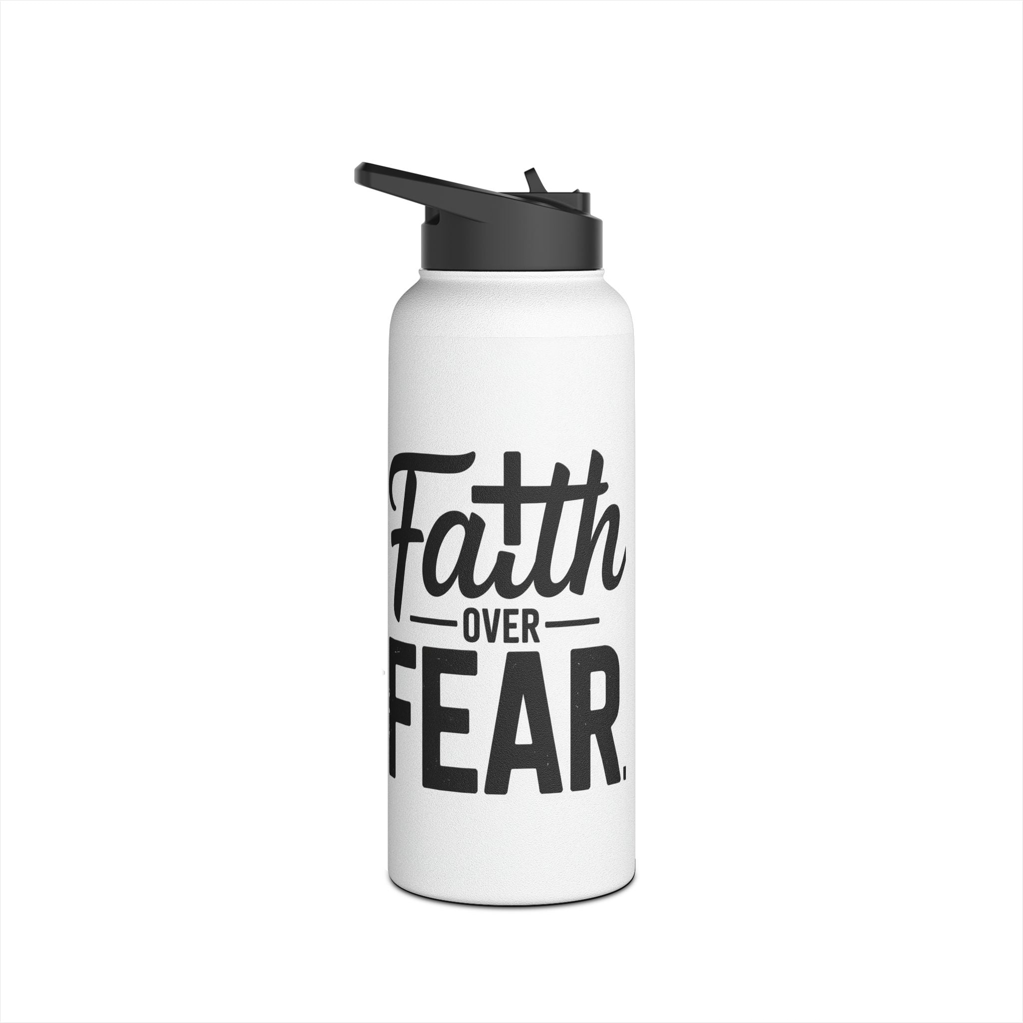 Faith Over Fear White Water Bottle | Christian Inspirational Drinkware | Faith-Based Gift