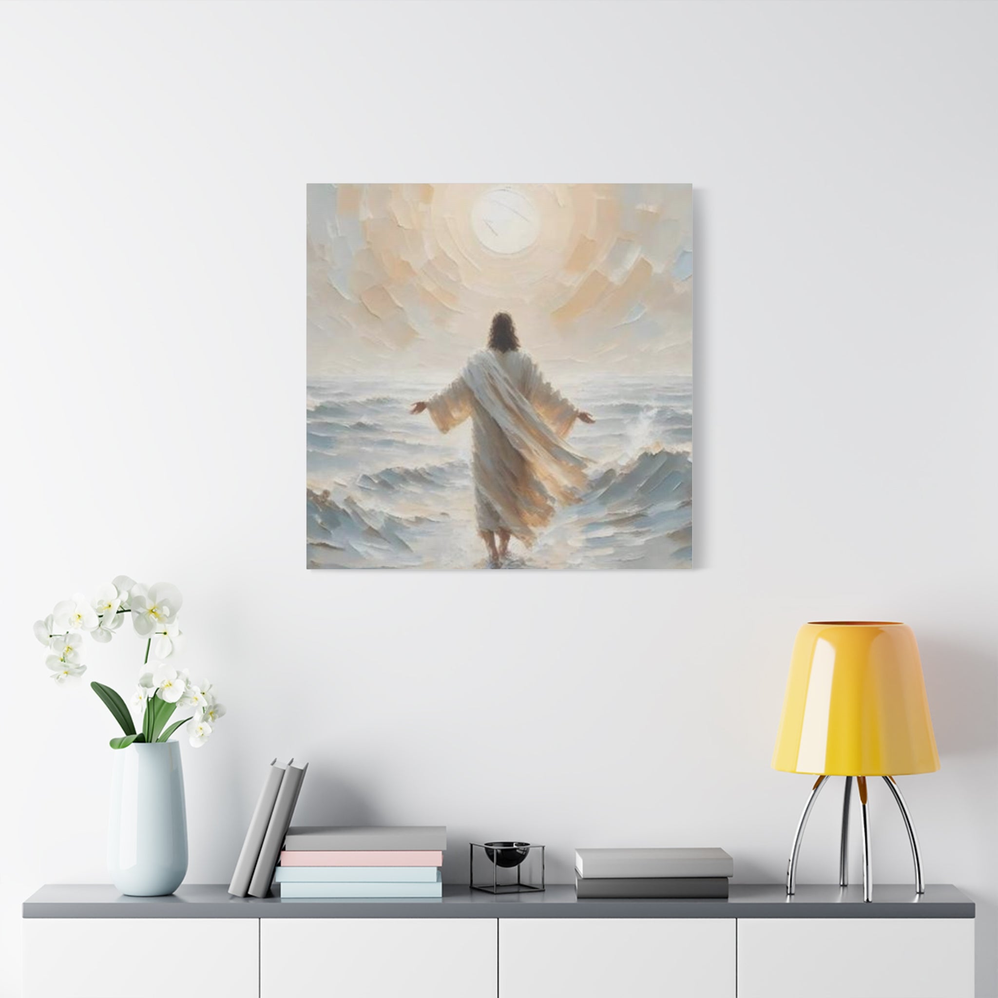 Jesus Walking on Water Canvas Wall Art – Christian Faith Ocean Artwork | Inspirational Christian Home Décor