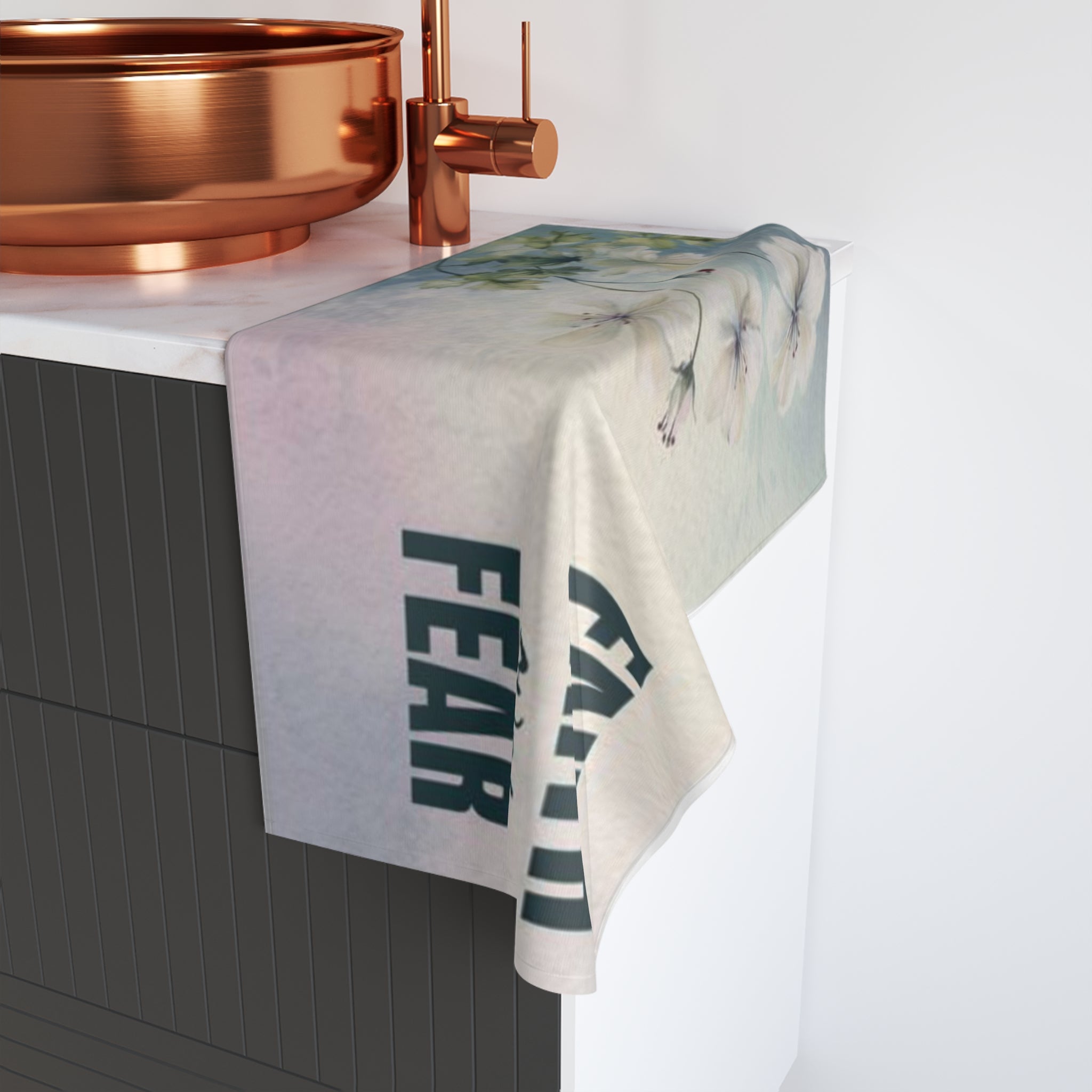 Faith Over Fear Kitchen Hand Towel | Christian Kitchen Decor | Inspirational Scripture Dish Towel | Faith-Based Home Gift