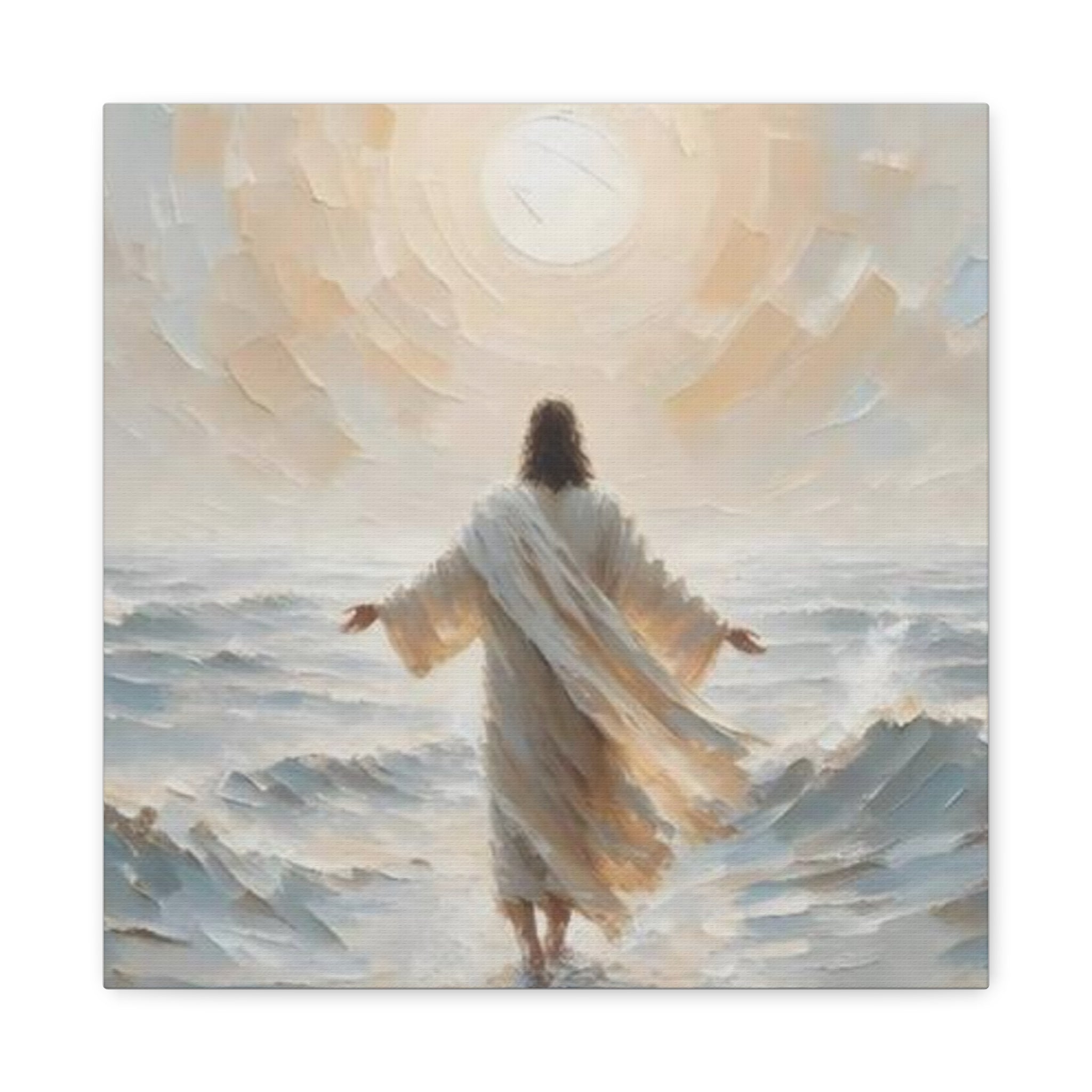 Jesus Walking on Water Canvas Wall Art – Christian Faith Ocean Artwork | Inspirational Christian Home Décor