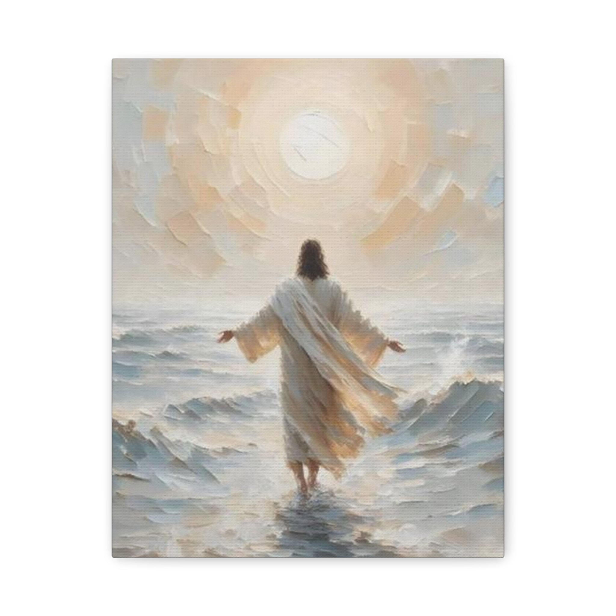 Jesus Walking on Water Canvas Wall Art – Christian Faith Ocean Artwork | Inspirational Christian Home Décor