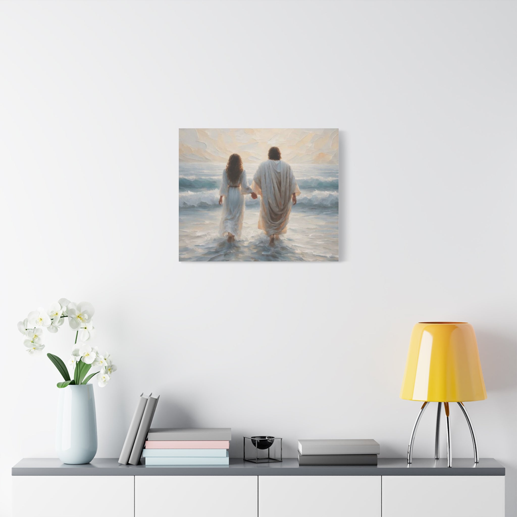 Jesus Walking on Water Canvas Wall Art – Christian Coastal Faith Artwork | Inspirational Christian Home Décor