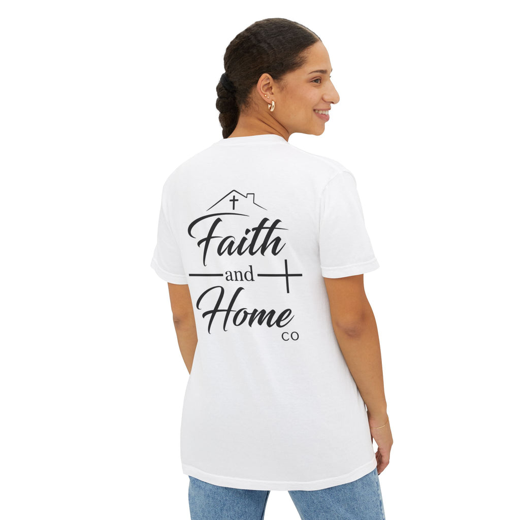 Faith and Home Co Pocket T-Shirt | Christian Graphic Tee with Back Print | Minimalist Faith Apparel | Unisex Shirt