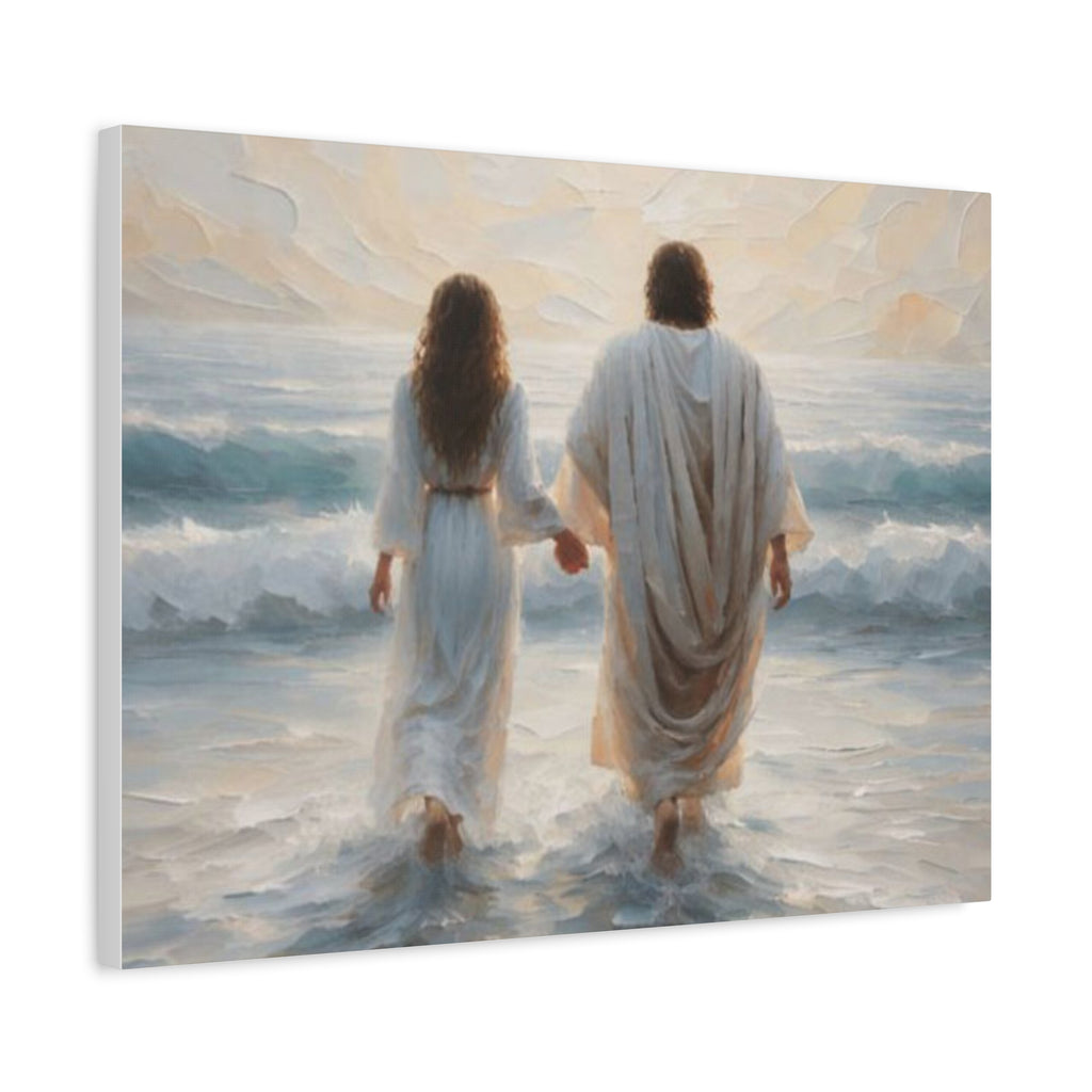 Jesus Walking on Water Canvas Wall Art – Christian Coastal Faith Artwork | Inspirational Christian Home Décor