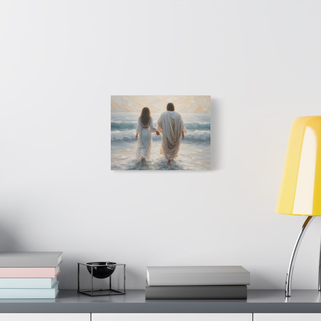 Jesus Walking on Water Canvas Wall Art – Christian Coastal Faith Artwork | Inspirational Christian Home Décor