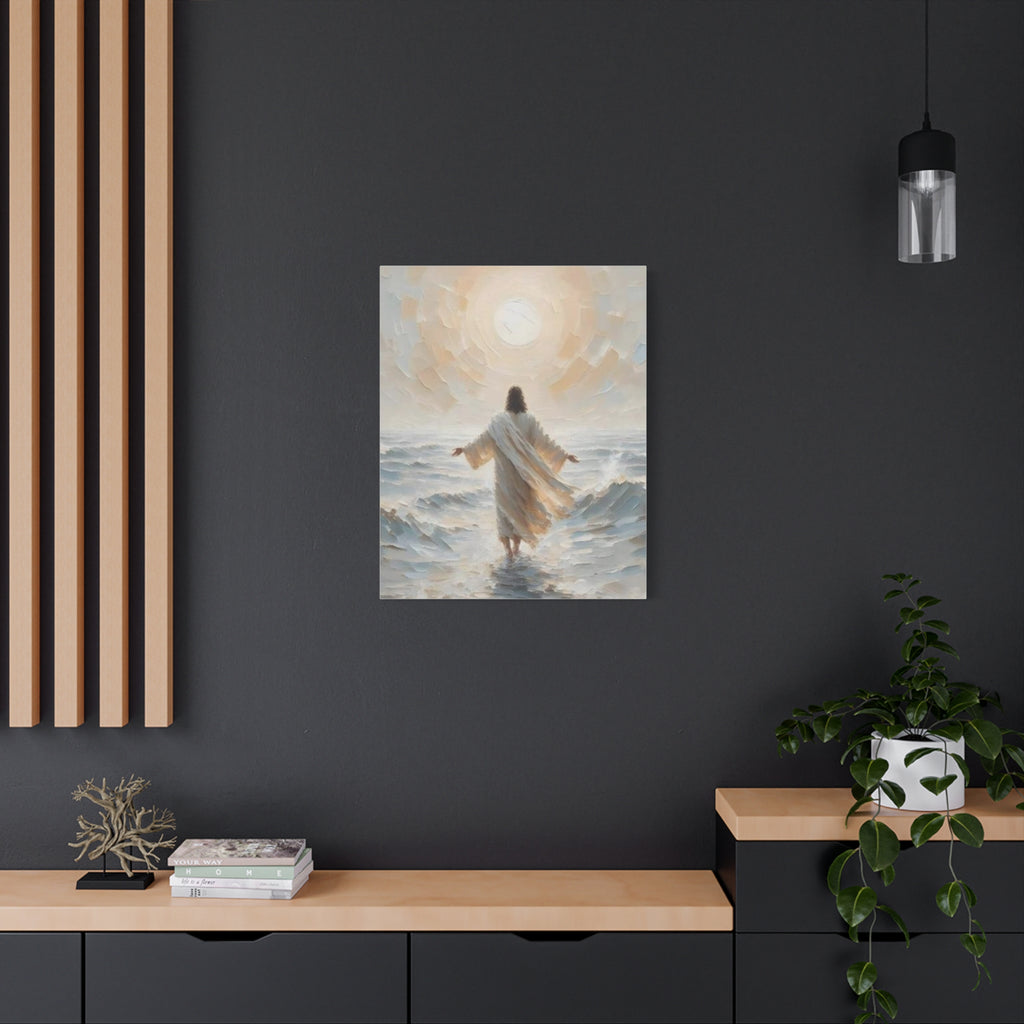 Jesus Walking on Water Canvas Wall Art – Christian Faith Ocean Artwork | Inspirational Christian Home Décor