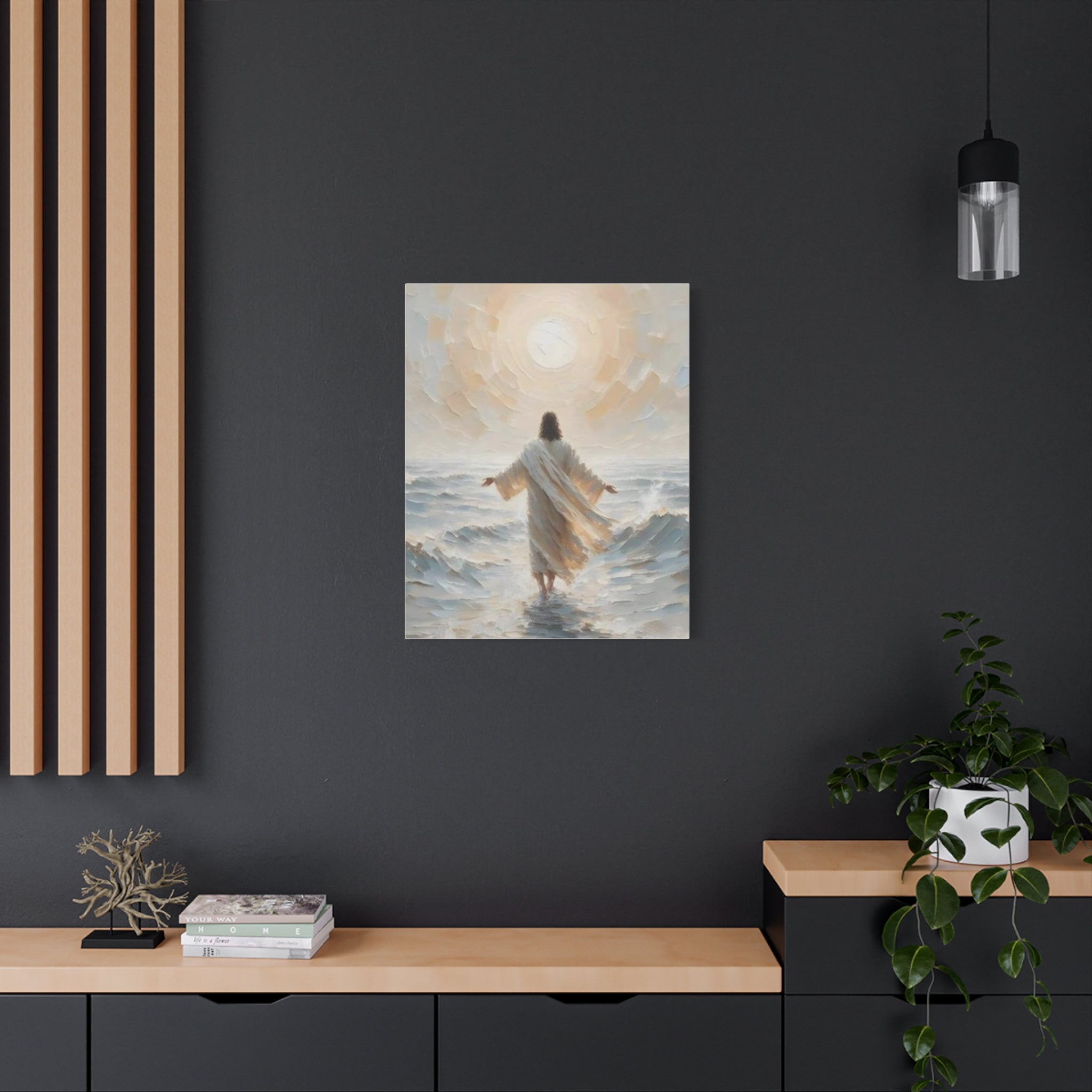 Jesus Walking on Water Canvas Wall Art – Christian Faith Ocean Artwork | Inspirational Christian Home Décor