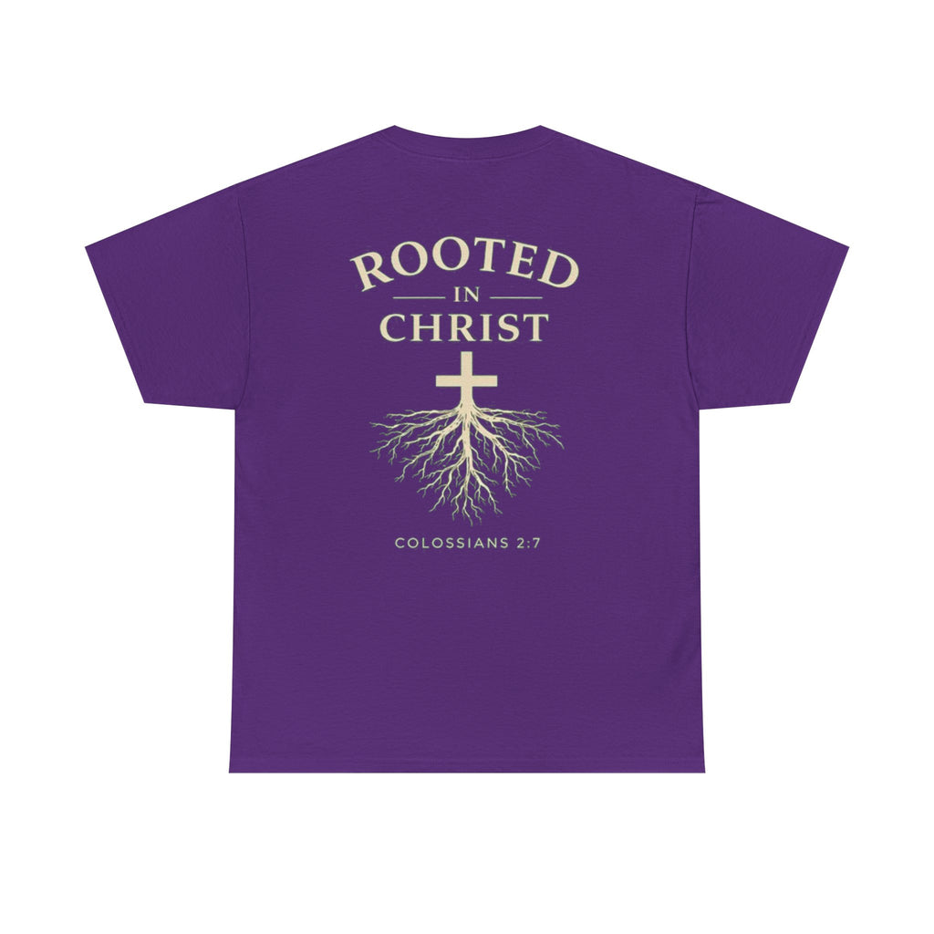 Rooted in Christ Christian T-Shirt – Colossians 2:7 Faith-Based Graphic Tee | Inspirational Christian Apparel