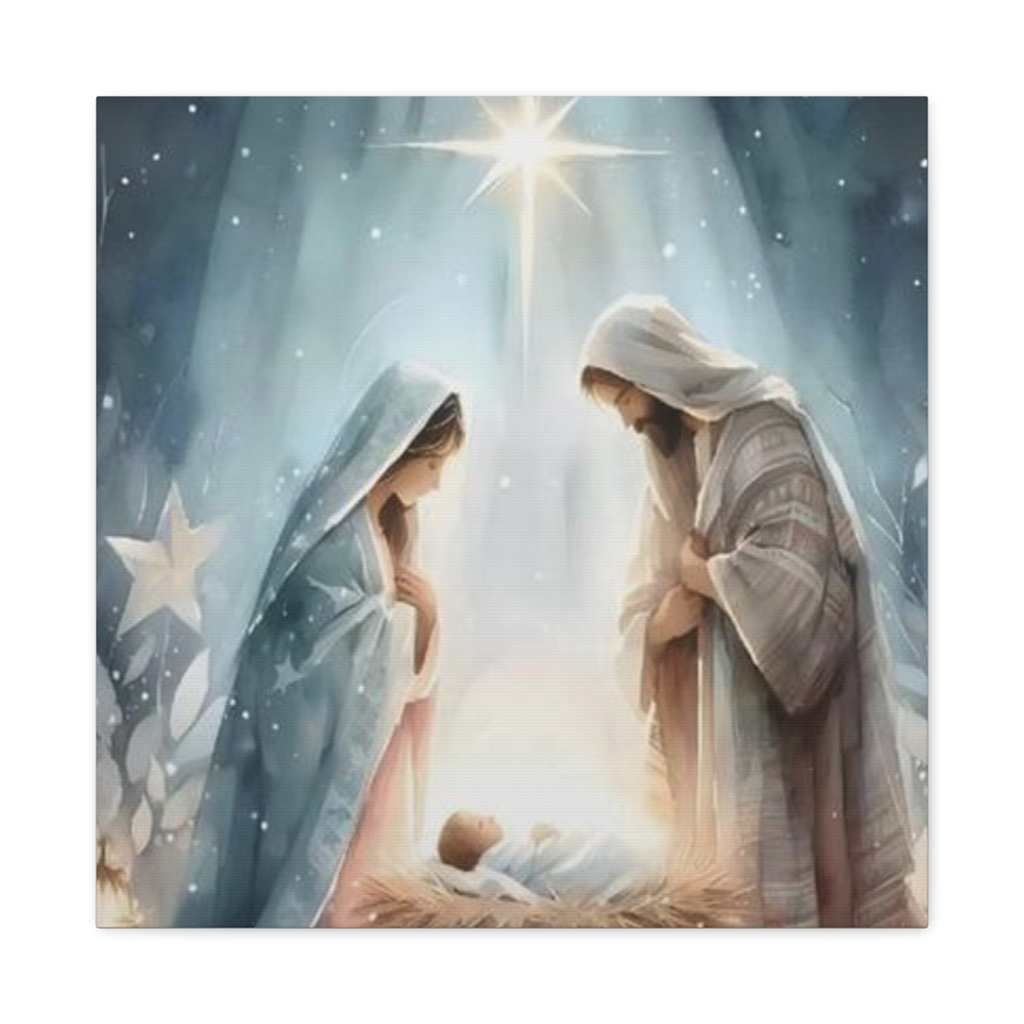 Holy Family Nativity Canvas Wall Art – Mary and Joseph Christian Christmas Artwork, Faith-Inspired Home Décor