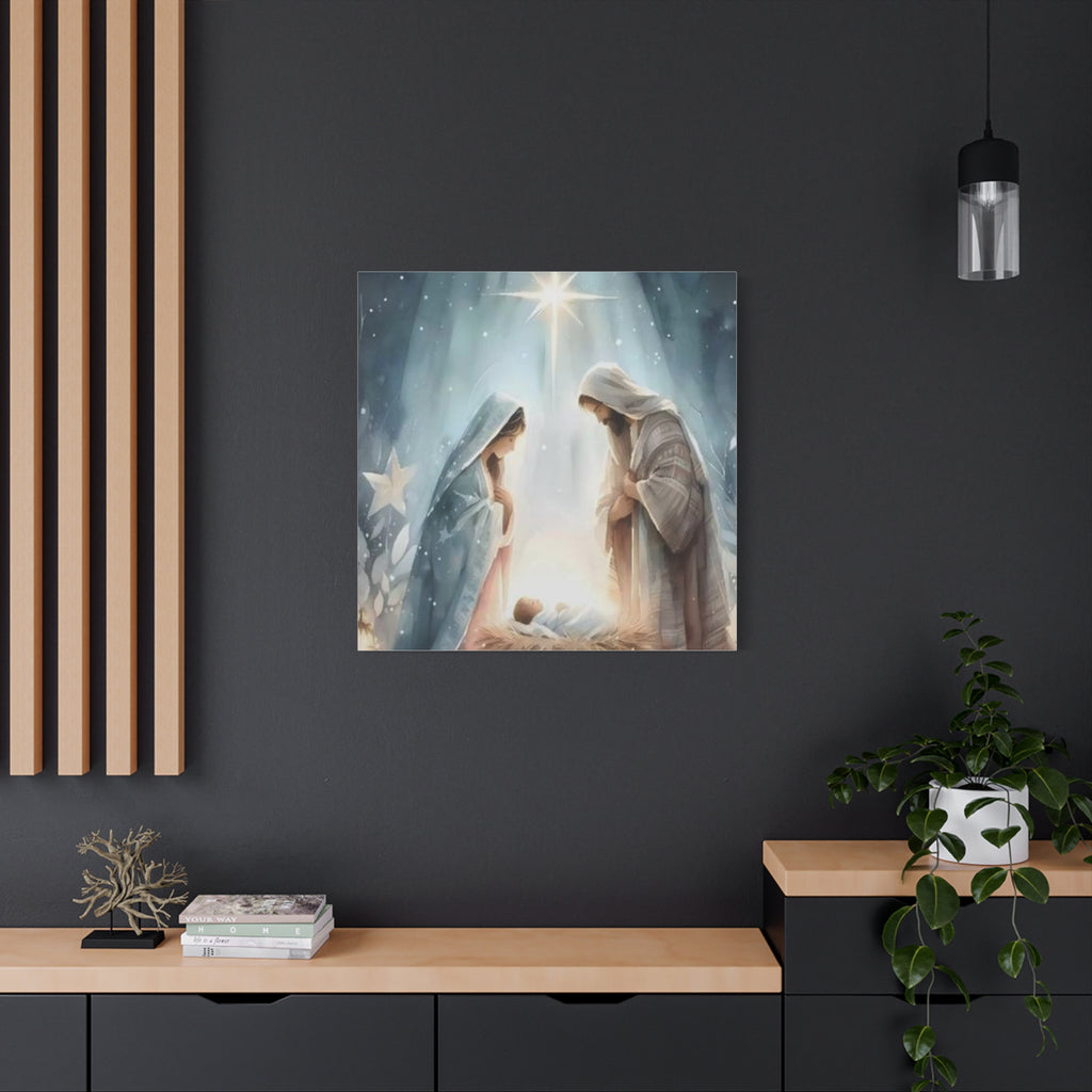 Holy Family Nativity Canvas Wall Art – Mary and Joseph Christian Christmas Artwork, Faith-Inspired Home Décor