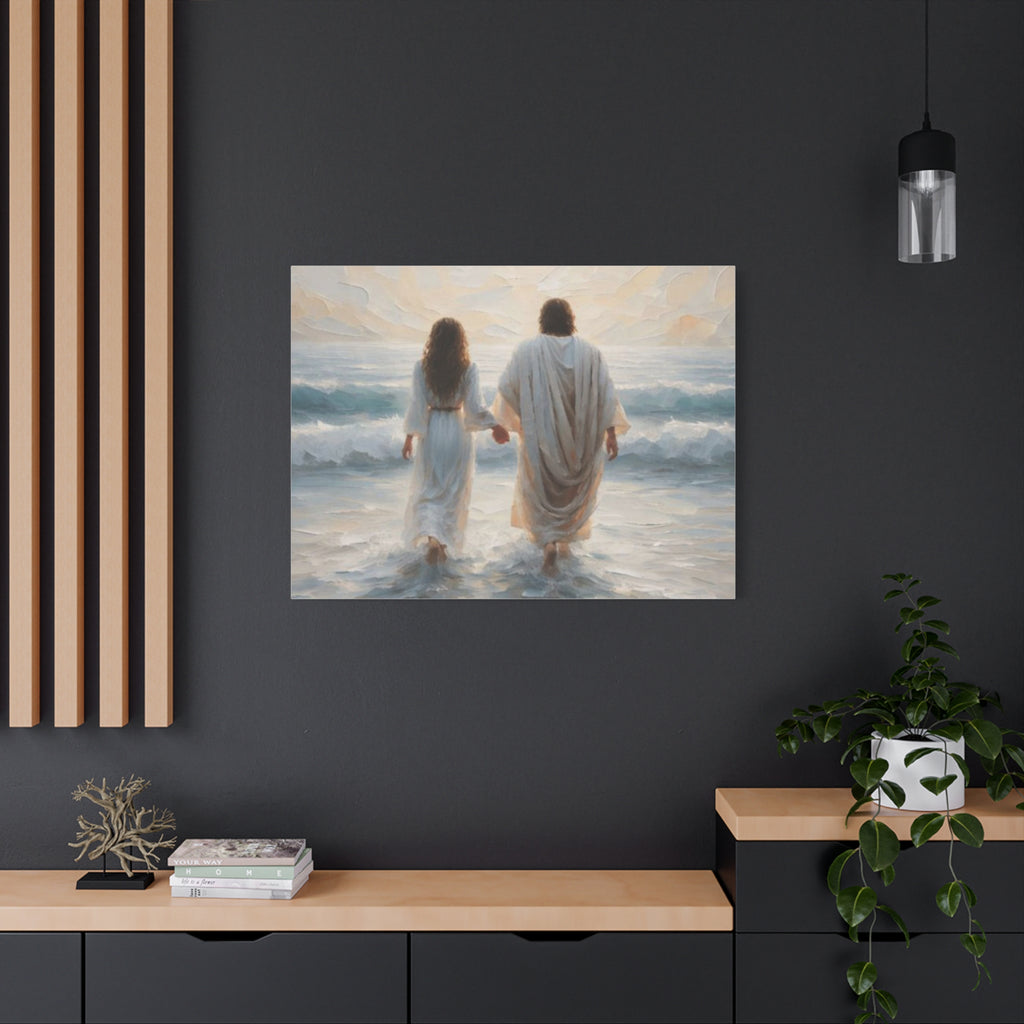 Jesus Walking on Water Canvas Wall Art – Christian Coastal Faith Artwork | Inspirational Christian Home Décor