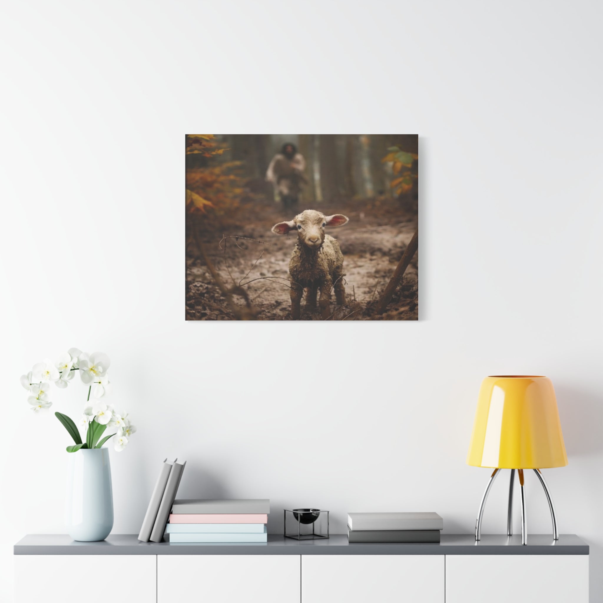 The Lost Lamb Canvas Wall Art | Faith-Inspired Christian Home Décor | Shepherd & Lamb Biblical Artwork