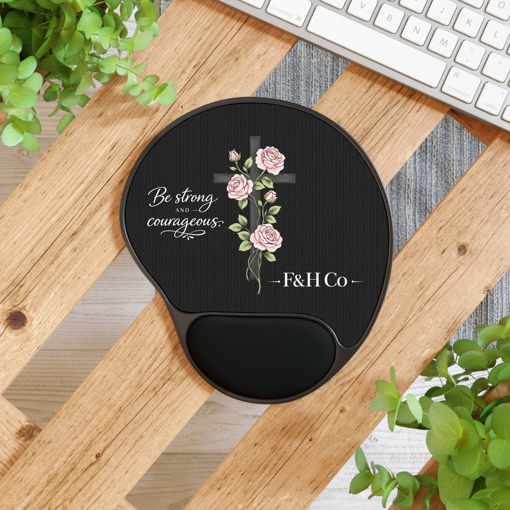 Christian Ergonomic Mouse Pad with Wrist Support – “Be Strong & Courageous” Joshua 1:9 | Faith-Based Office Desk Accessory